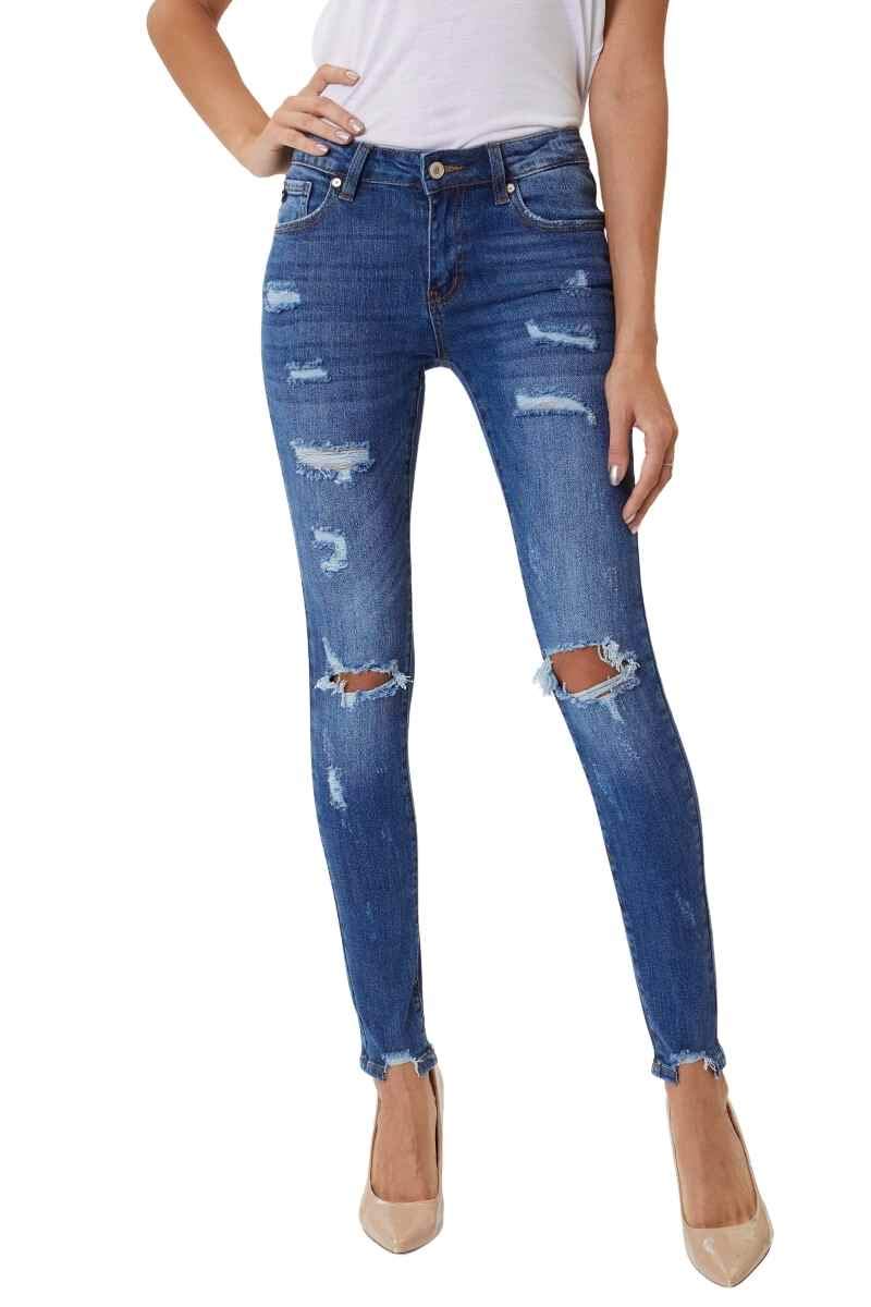 Kancan Women's High Rise Distressed Mom Jeans - KC9198L | Vintage Stretch Denim Skinny Jeans for Women | Perfect for Casual Outfits, Date Nights & Street Style Fashion