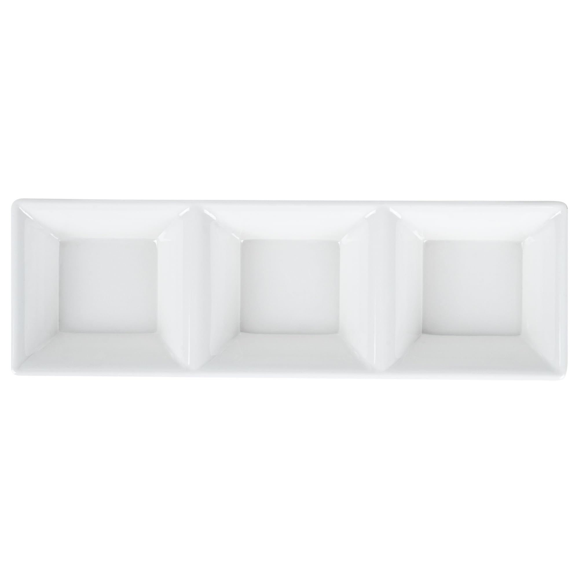 Voga 5 oz Square Melamine Serving Dishes - 3-Compartment Appetizer Plates for Dips, Snacks & Condiments | Party & Event Tableware | Durable White Restaurantware (Set of 10)