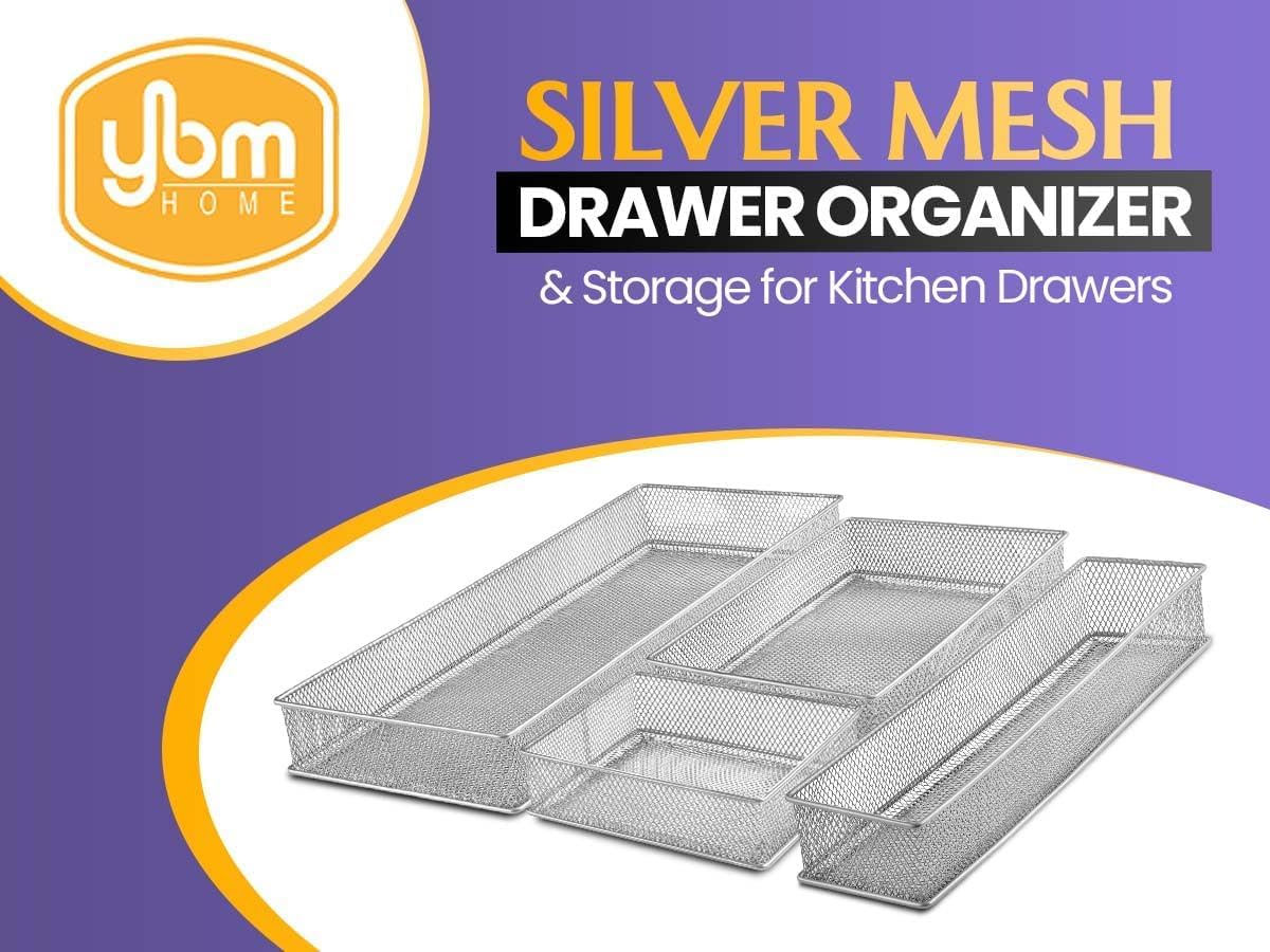 YBM HOME Silver Mesh Drawer Organizer Bins - 12 Pack, 3x15x2 Inch - Perfect for School Supplies, Office Desk & Cabinet Storage - Ideal for Classroom, Home Office & Dorm Room Organization