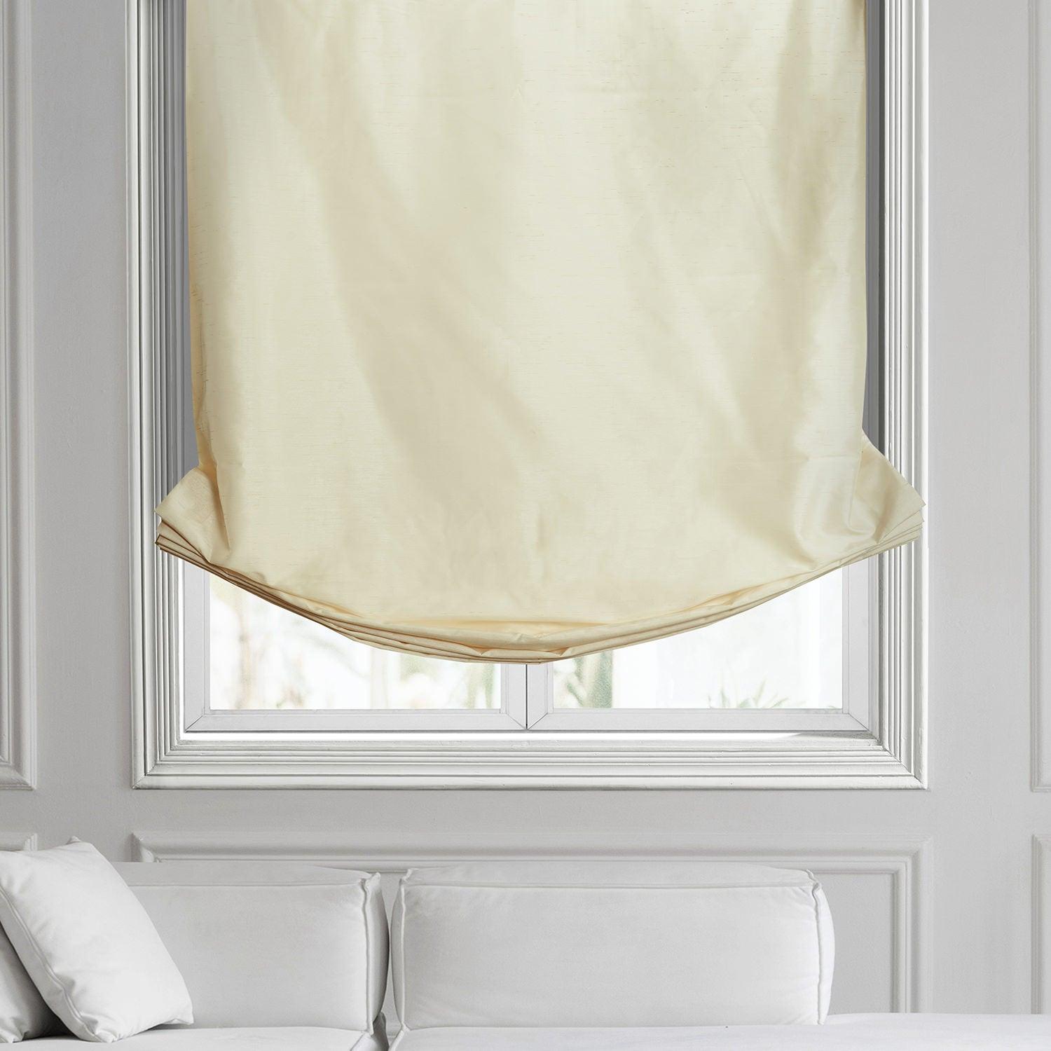 Off White Vintage Textured Faux Dupioni Silk Roman Shade