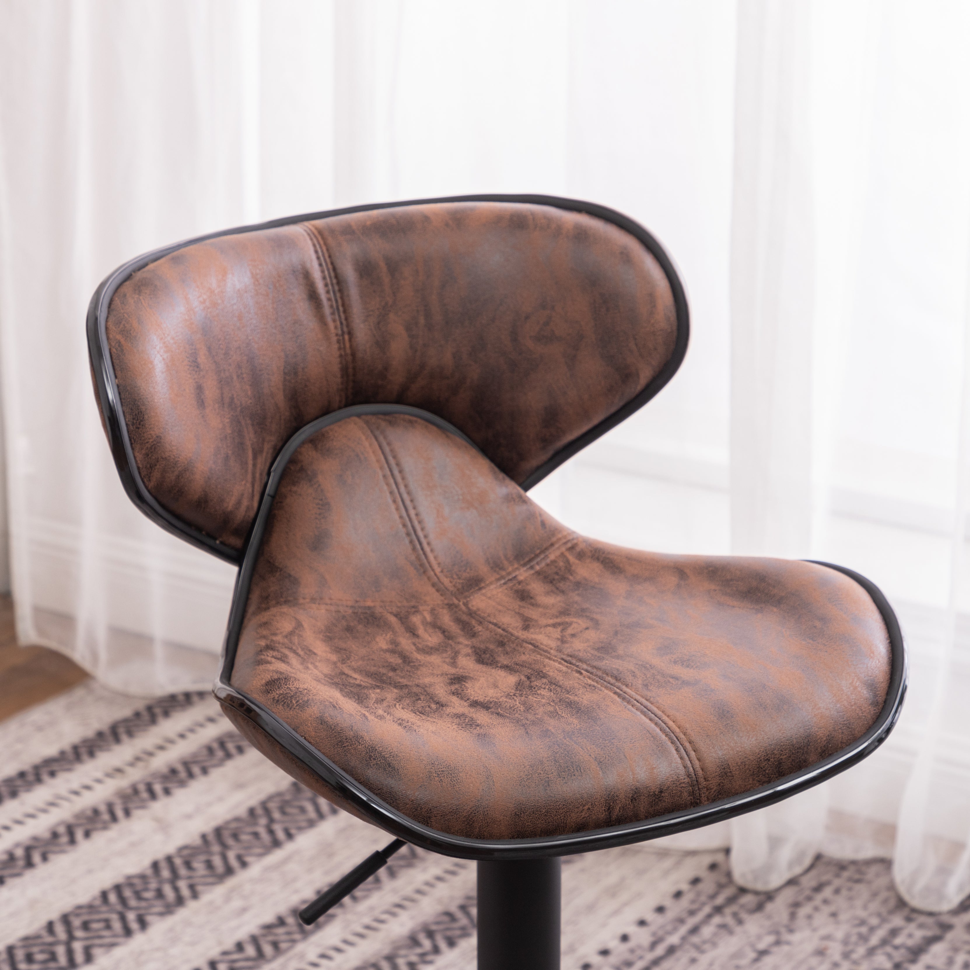 Roundhill Furniture Masaccio Upholstered Adjustable Swivel Bar Stool with Chrome Base - Set of 2, Weathered Brown - Perfect for Kitchen Islands, Home Bars & Breakfast Nooks
