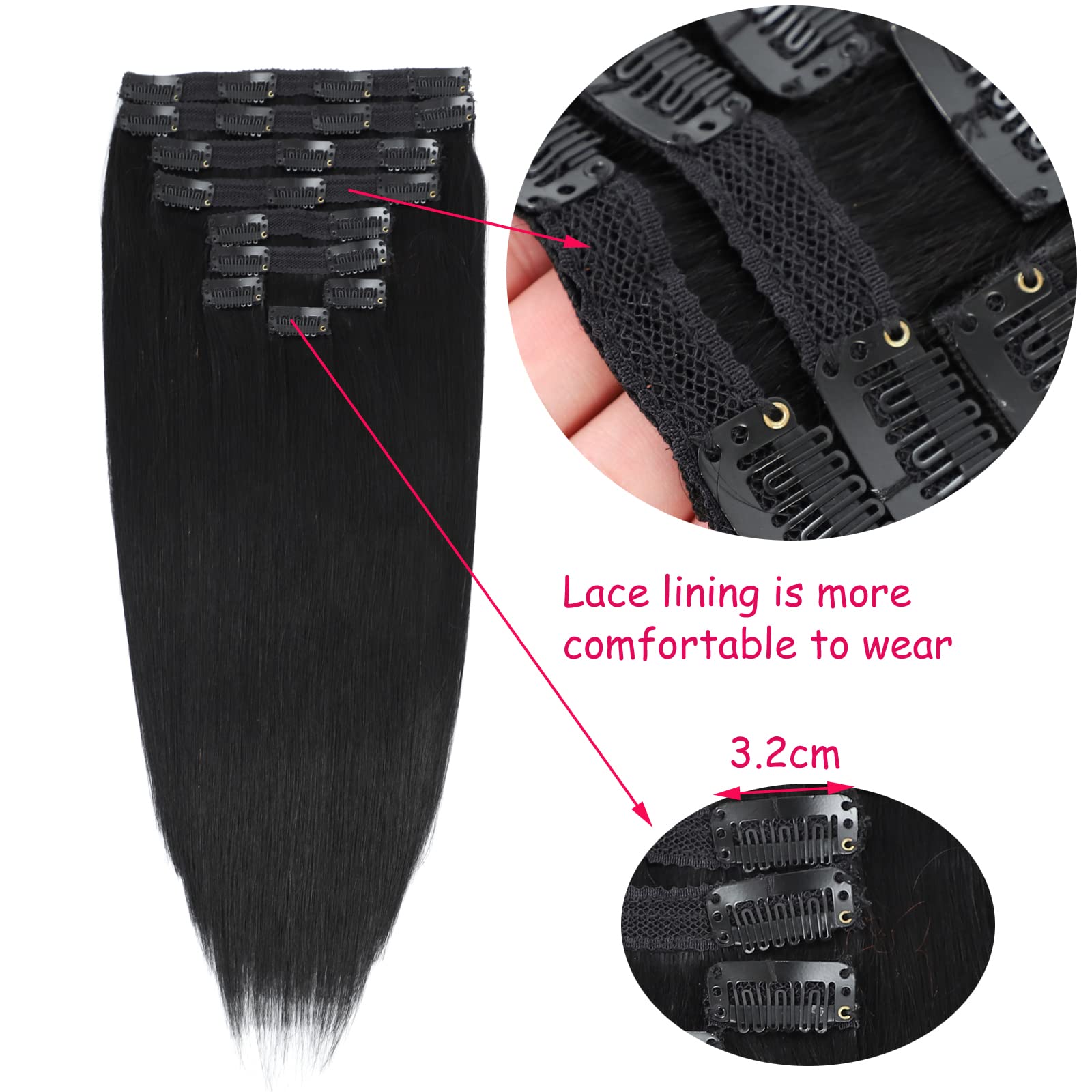 Clip in Hair Extensions 22 Inch - 9pcs 130g Jet Black Human Hair Extensions Straight & Soft - Natural Remy Hair for Thickening & Styling - Perfect for Parties, Weddings & Daily Wear