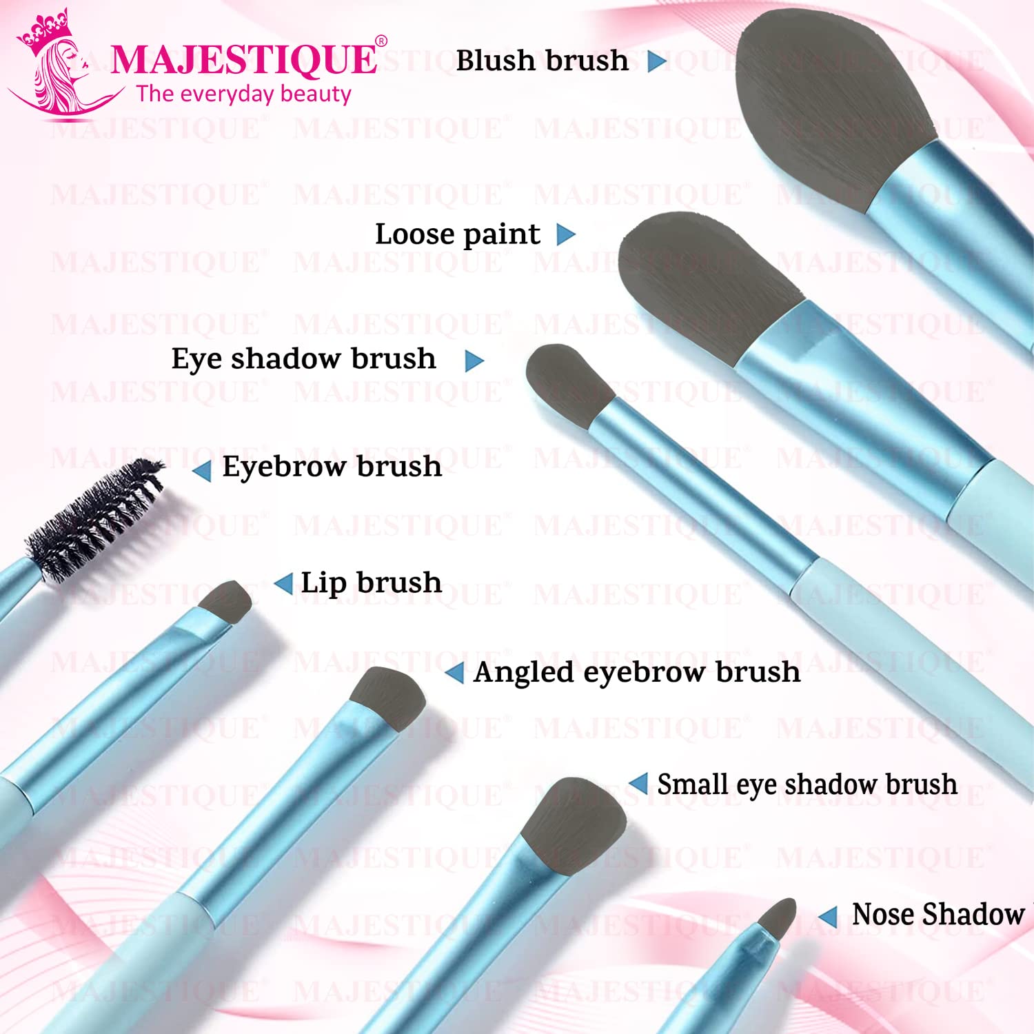 Majestique 8-Piece Makeup Brush Set with Beauty Blender Sponge - Professional Foundation, Concealer, Blush, Contour & Highlighting Brushes - Perfect for Everyday Makeup, Travel & Professional Use