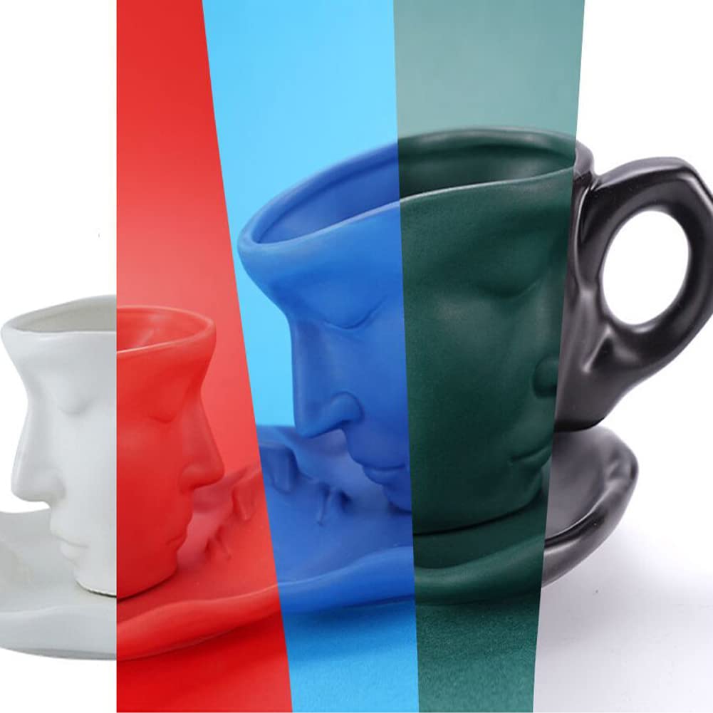 Premium Cappuccino Latte Cup and Saucer Set - Espresso Coffee Mugs with Creative Face Design - Fun Ceramic Tea Cups - Microwave & Dishwasher Safe - White - Perfect for Home, Office, and Cafe Use