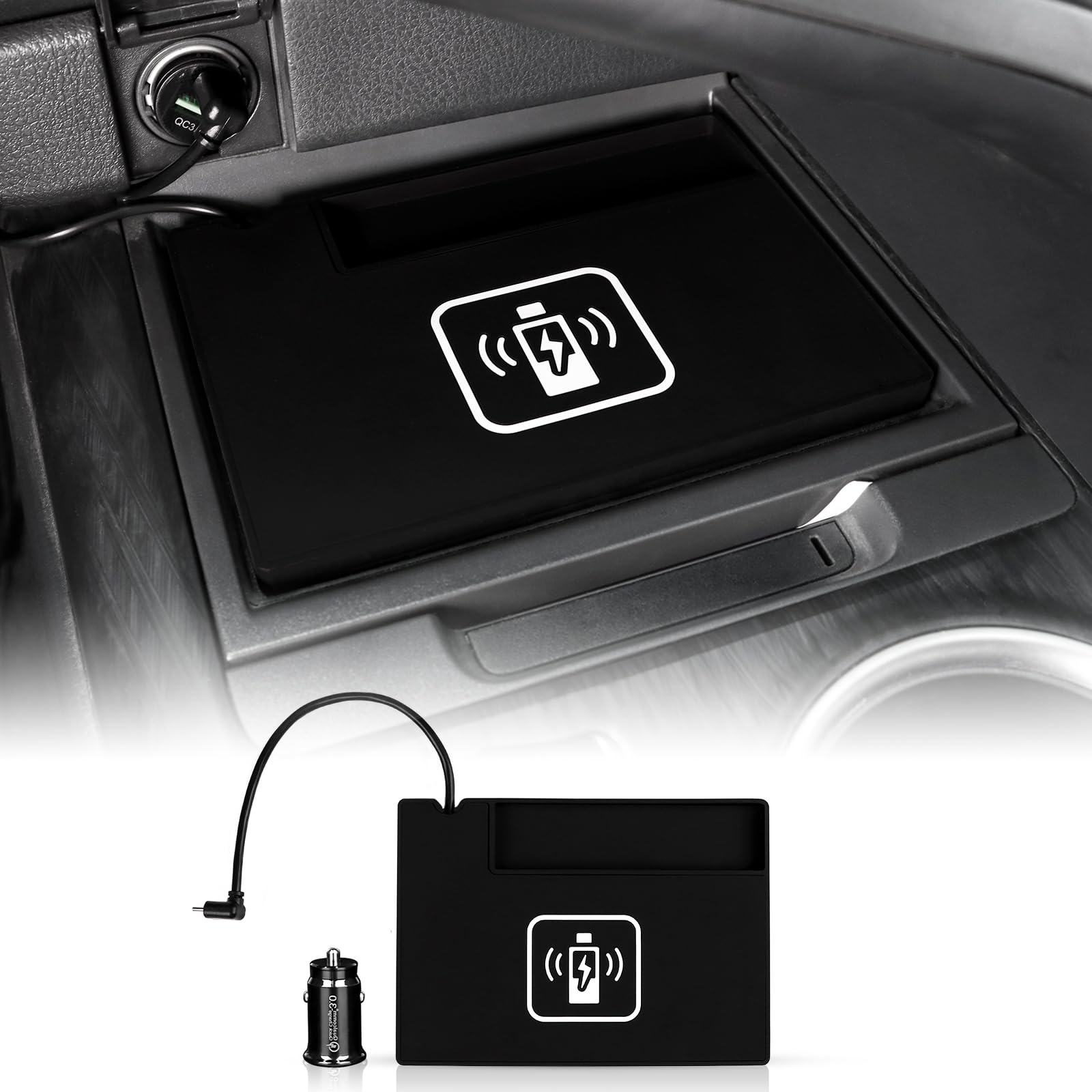 15W Fast Wireless Charging Pad for Toyota Camry 2018-2023 - Dual USB Ports, Silicone Non-Slip Mat, Qi-Certified Phone Charger Station (Left Hand Drive, Black) | Perfect for Car Dashboard & Office Desk Use
