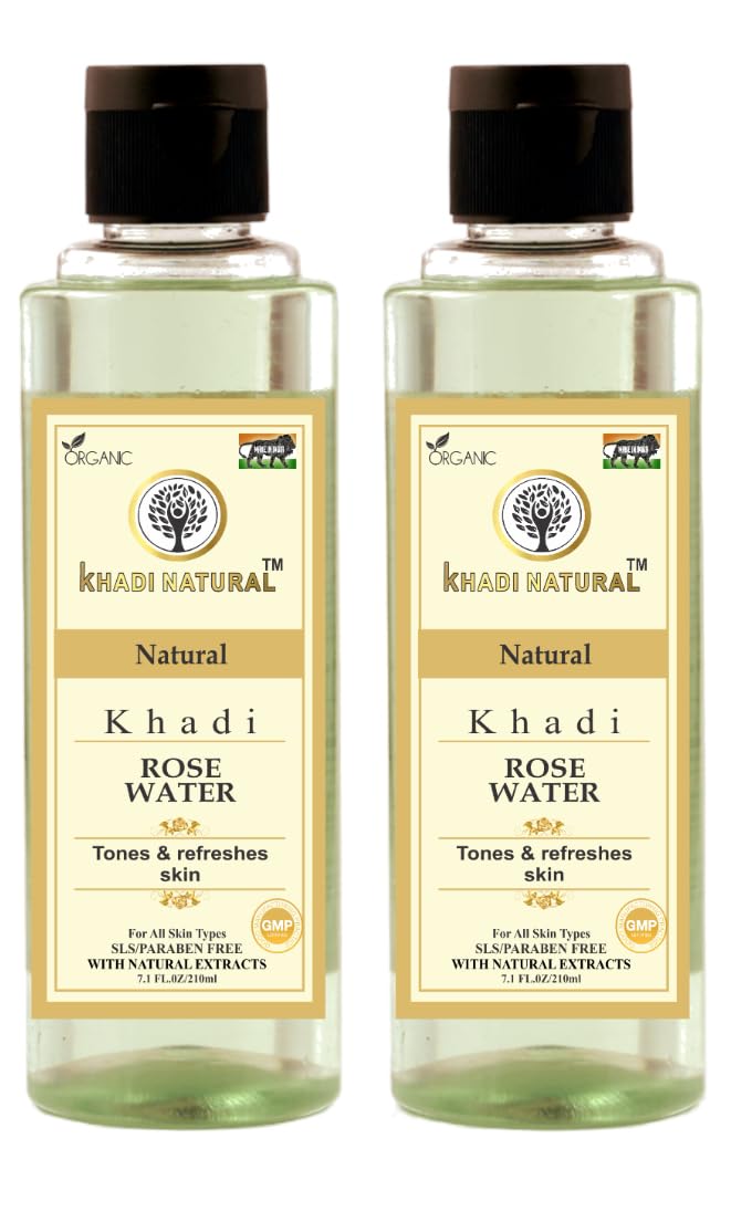 **KHADI NATURAL Rose Water Herbal Skin Toner - 210ml (Pack of 2) | Alcohol-Free, Hydrating Facial Mist for Glowing Skin | Perfect for Daily Skincare, Makeup Setting & Refreshing Spray**