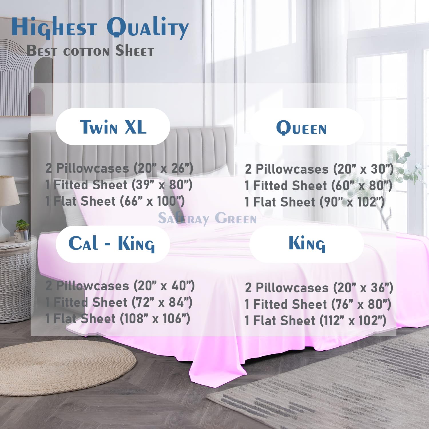 4-Piece King Size Sheet Set - 100% Organic Cotton, 800 Thread Count, Ultra Soft & Breathable, Luxury Deep Pocket (8-12