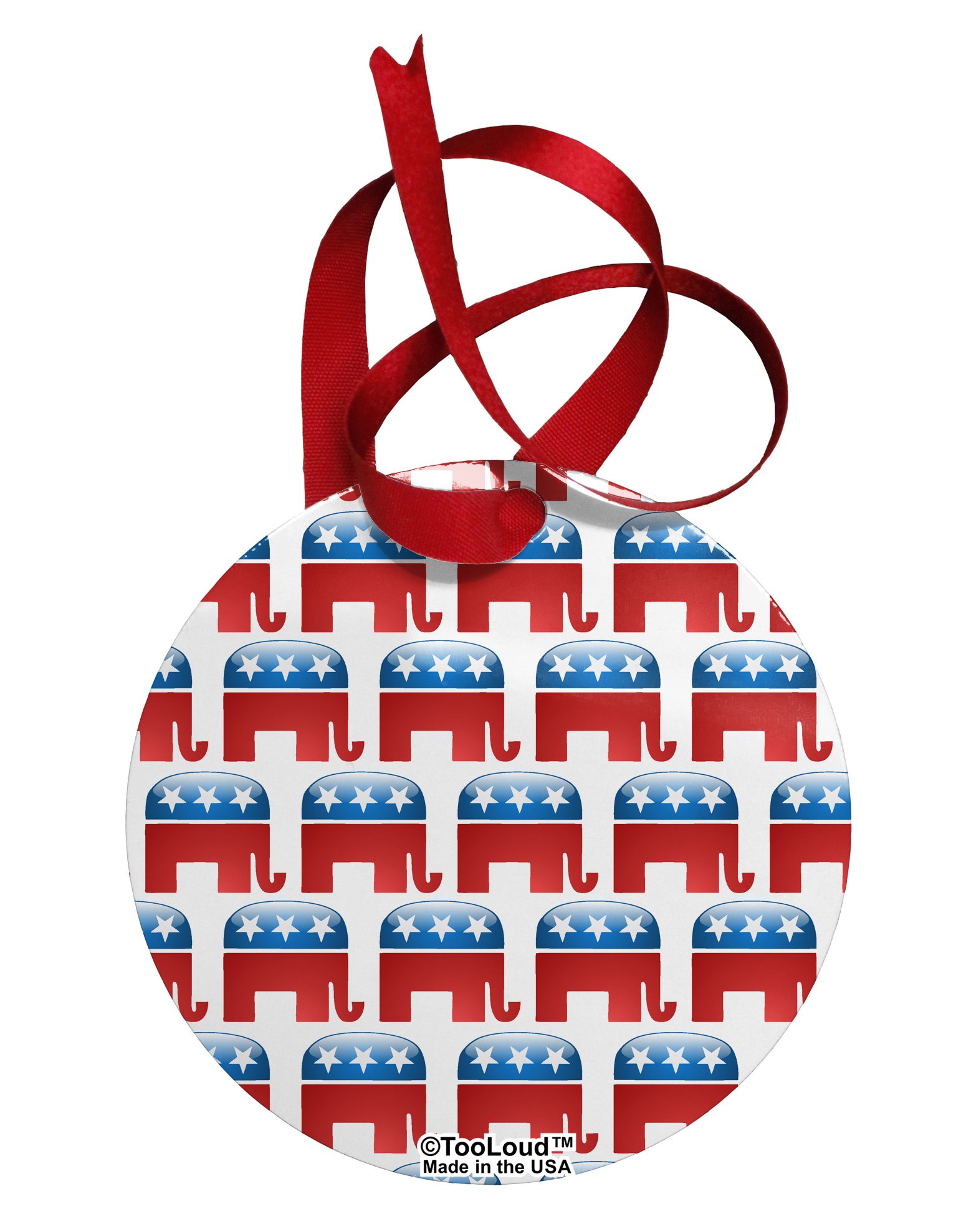 Republican Symbol Christmas Ornament - Circular Flat All Over Print Holiday Decoration for Tree, Home & Office Party Decor