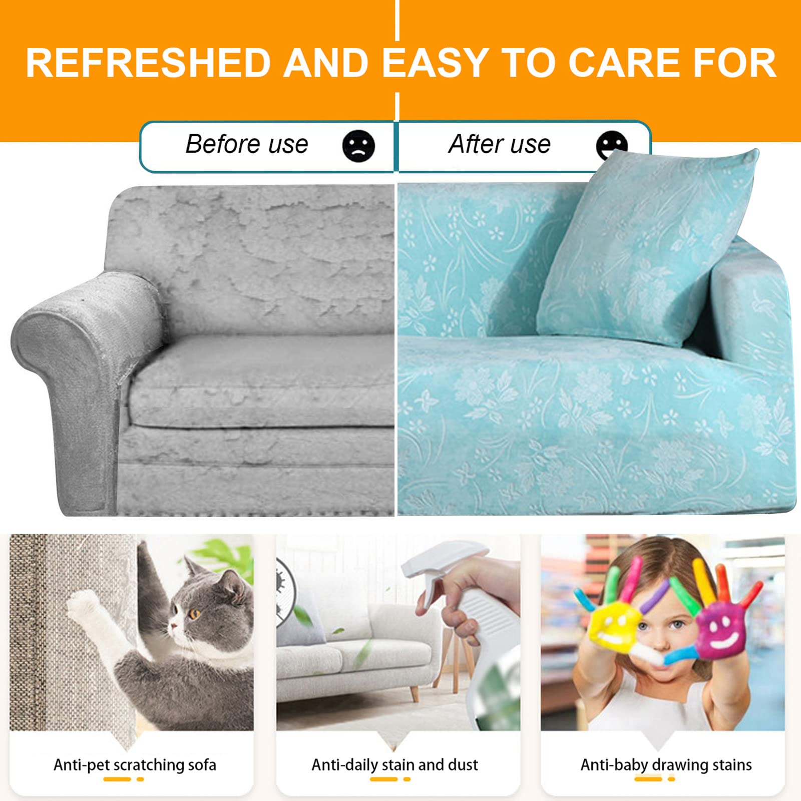 Stretch Jacquard Damask Sofa Slipcover - 1 Piece Form-Fit Couch Cover for 1/2/3/4 Cushion Sofas - Anti-Slip Polyester Spandex Fabric - Machine Washable (3-Seater) - Perfect for Living Room, Family Room & Home Decor Protection