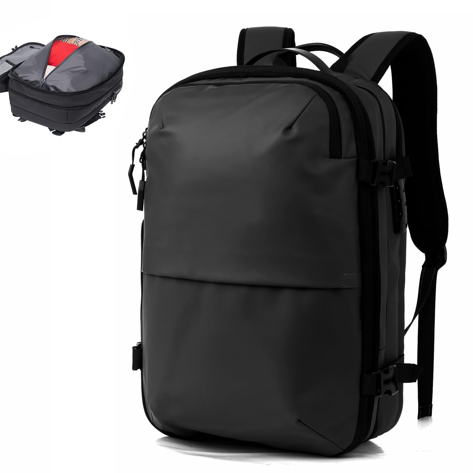 Vacpack Expandable Travel Backpack with Built-in Air Vacuum Compression & Anti-Theft Lock - 17.3 Inch Laptop Compartment & Shoe Storage - Perfect for Business Trips, Weekend Getaways & Carry-On Luggage