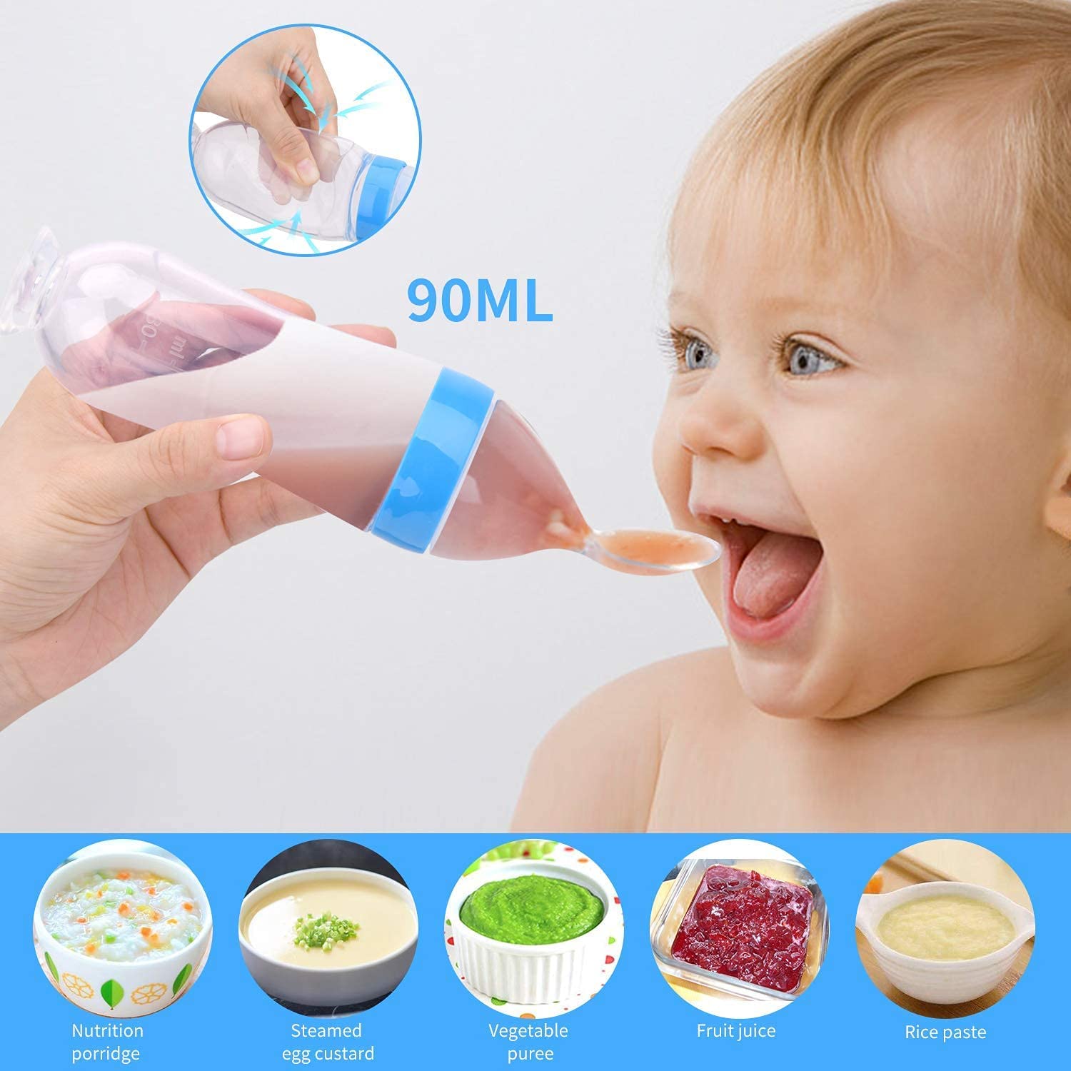 DKB Baby Feeding Set - Silicone Fruit Nibbler Pacifier & Squeeze Spoon Bottle for Milk & Cereal | Infant Feeding Essentials 0-12 Months | Blue Boy Design | Perfect for On-the-Go Meals & Travel