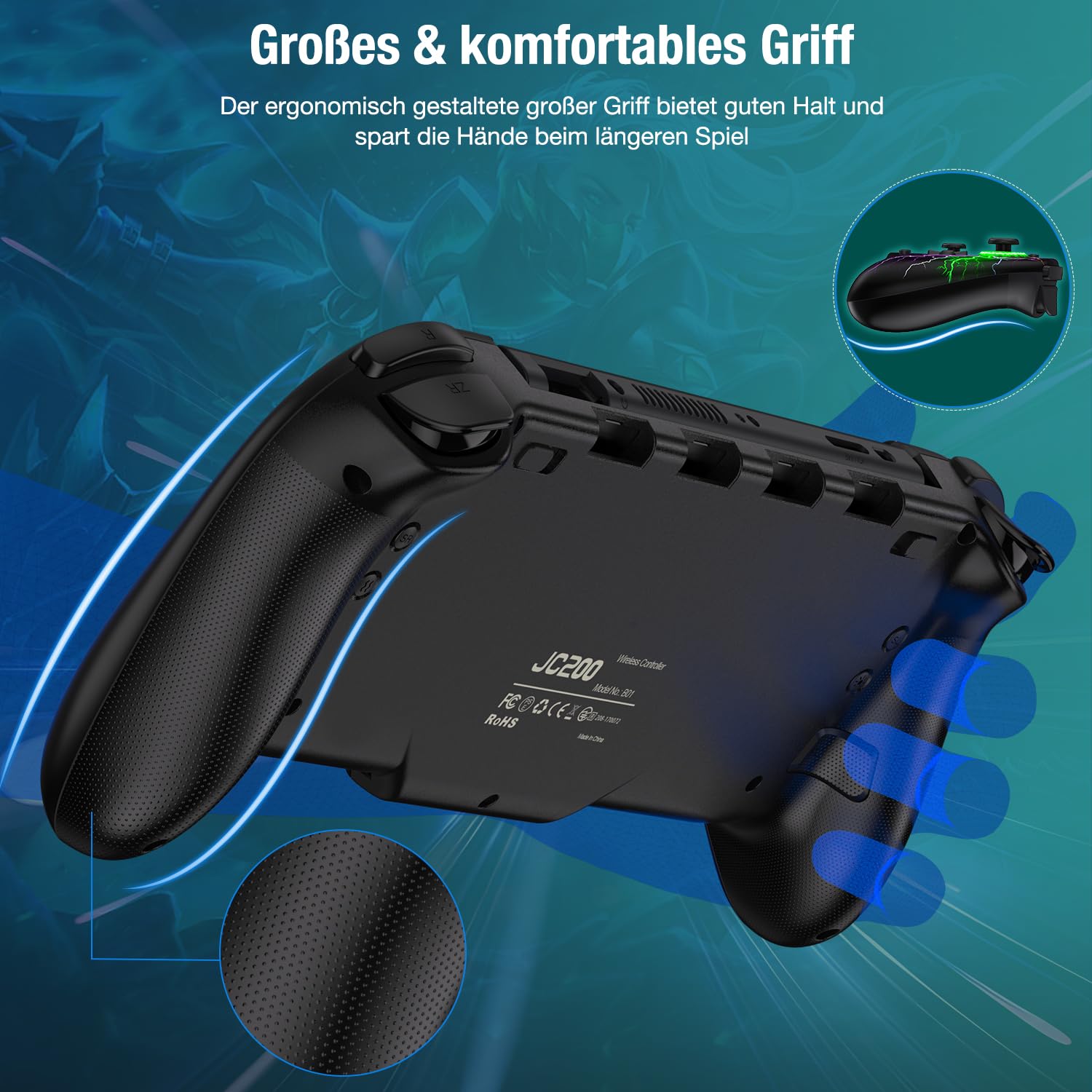 Elegamefy One-Piece Joypad Controller Replacement for Nintendo Switch/OLED - Pro Controller with Cool RGB Lights, Programmable, Dual Vibration, Turbo & Wake-Up Function - Perfect for Gaming, Travel & Family Entertainment