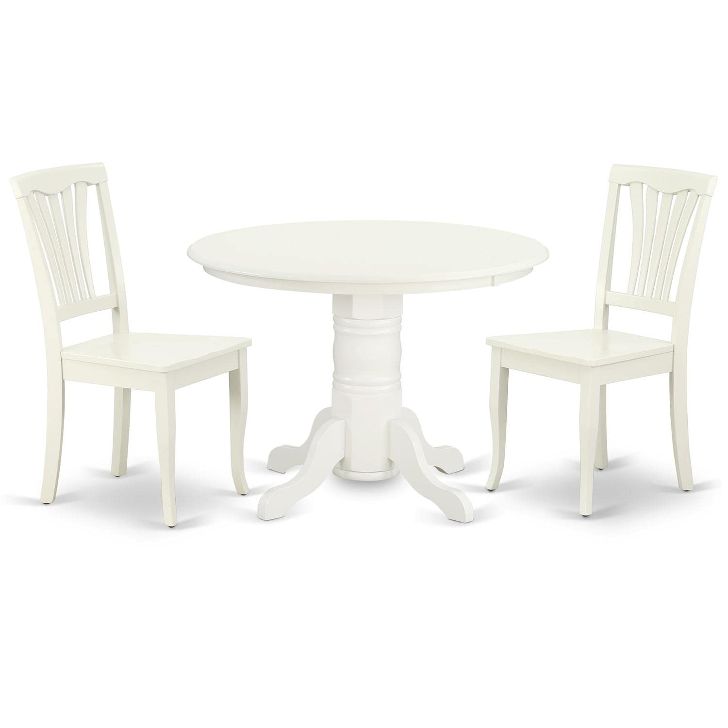 East West Furniture SHAV3-LWH-W 3-Piece Round Dining Table Set with Pedestal Base & 2 Chairs, 42x42 Inch, Linen White - Perfect for Small Spaces, Apartments & Cozy Kitchens