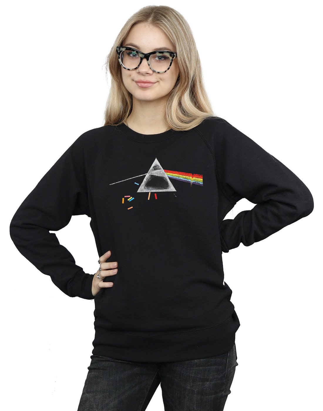 Pink Floyd Women's Chalk Prism Graphic Sweatshirt | Vintage Band Tee | Soft Cotton Pullover | Perfect for Concerts & Casual Wear