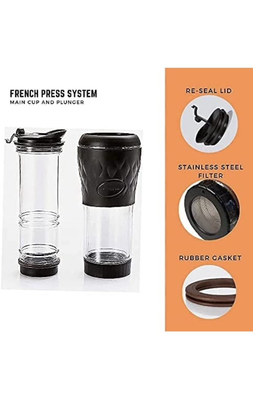 Portable Coffee & Tea Maker - 12oz BPA-Free French Press & Thermal Infuser for Single Serve Brewing | Perfect for Home, Office, Camping & Travel | Black