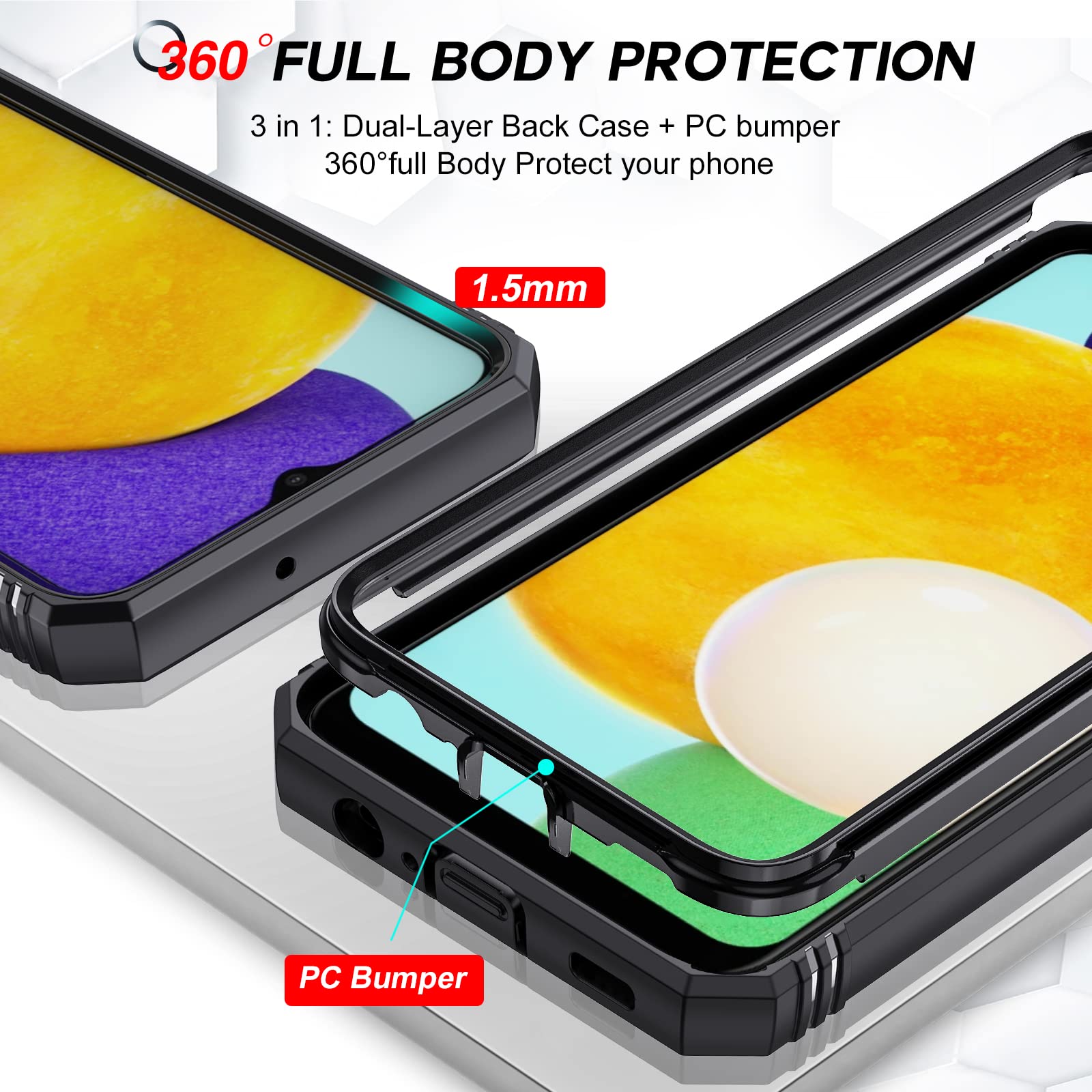 LeYi Samsung Galaxy A03s Phone Case with Slide Camera Cover - 360° Full Body Military-Grade Protection + 2 Pack Screen Protectors & Kickstand (Black) | Perfect for Outdoor Activities, Work & Daily Use