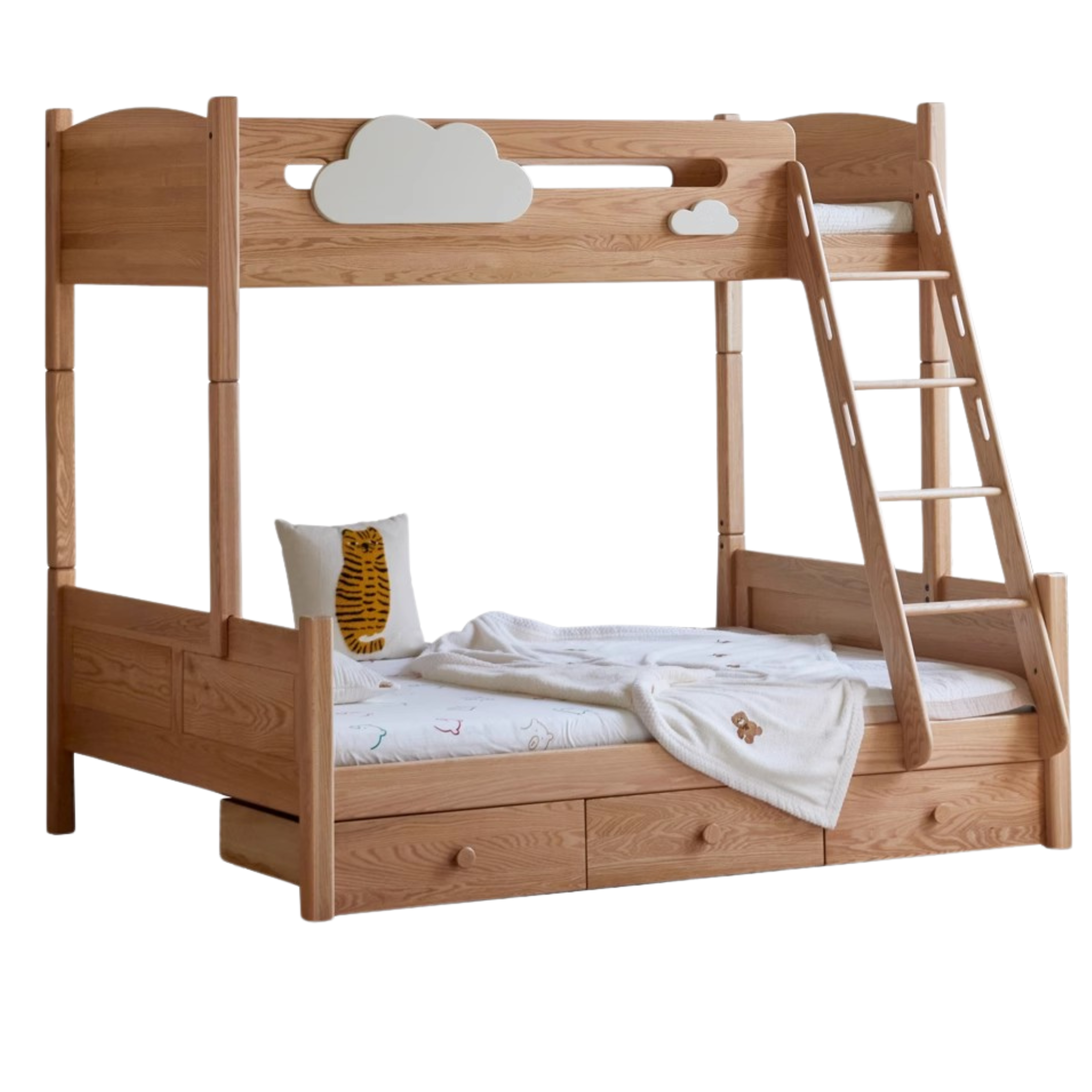 Natural Wood Color cloud bunk bed right ladder with pumping