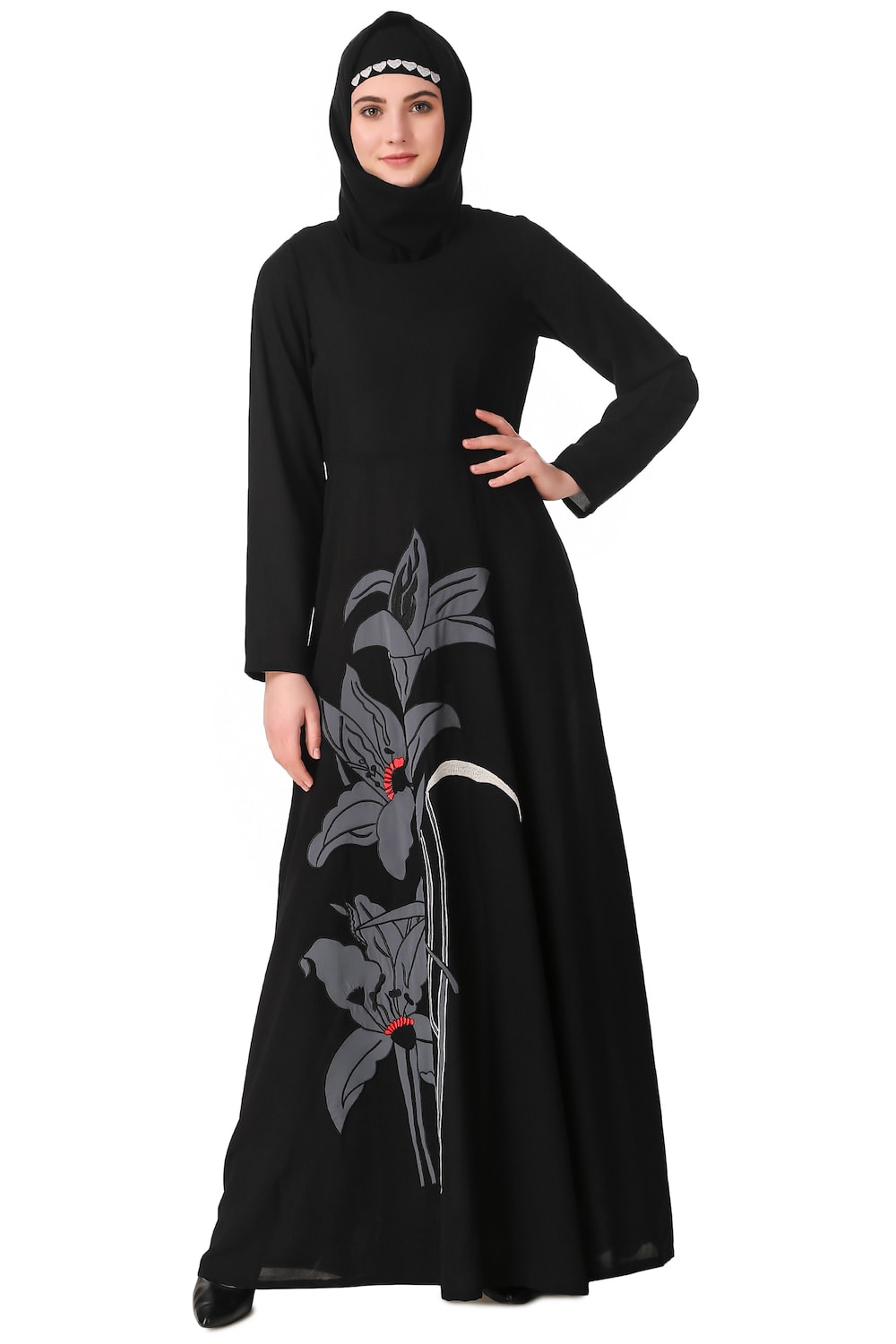Elegant Floral Patchwork Anarkali Abaya Dress for Women - Perfect for Eid, Weddings & Special Occasions