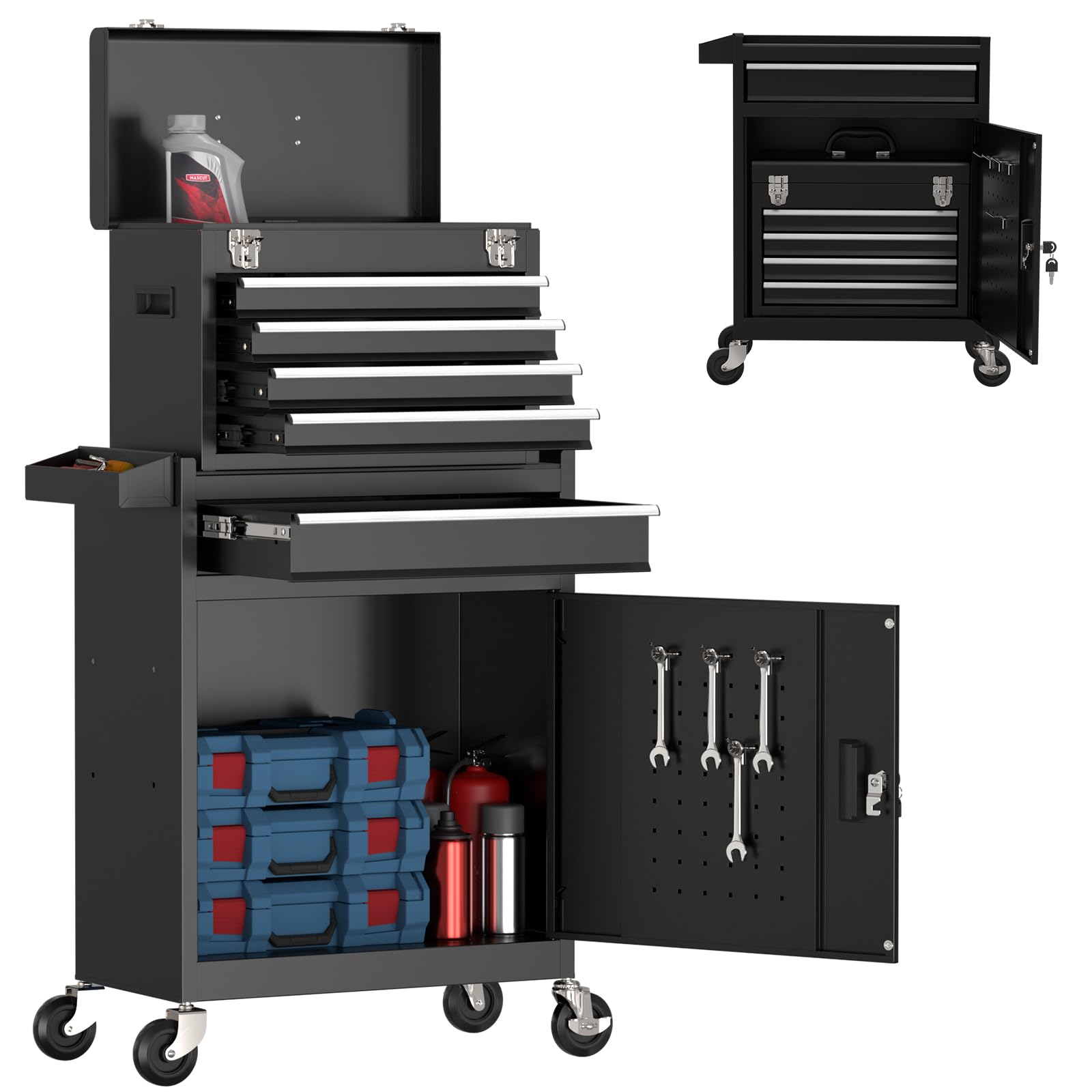 Yaciente 5-Drawer Rolling Tool Chest with Wheels - Heavy Duty Mobile Tool Storage Cabinet with Smooth Gliding Drawers (Black) - Perfect for Garage Organization, Workshop Tools Storage & Automotive Repair