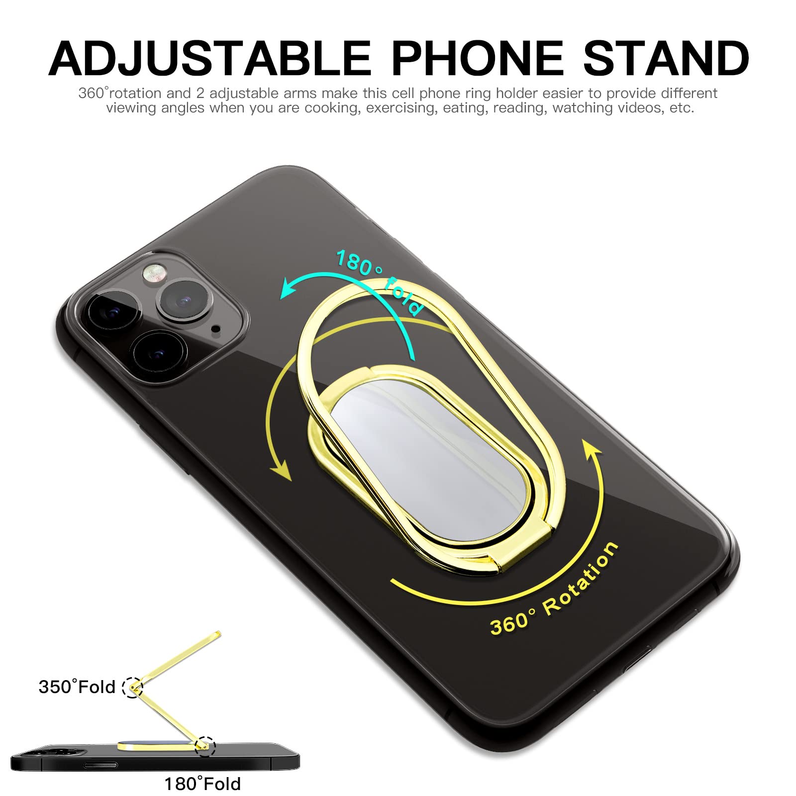 Adjustable Phone Stand Grip with Ring Holder - Portable Desk Stand for iPhone, Samsung & All Smartphones - Compatible with iPad Tablets - Perfect for Office, Home & Travel Use