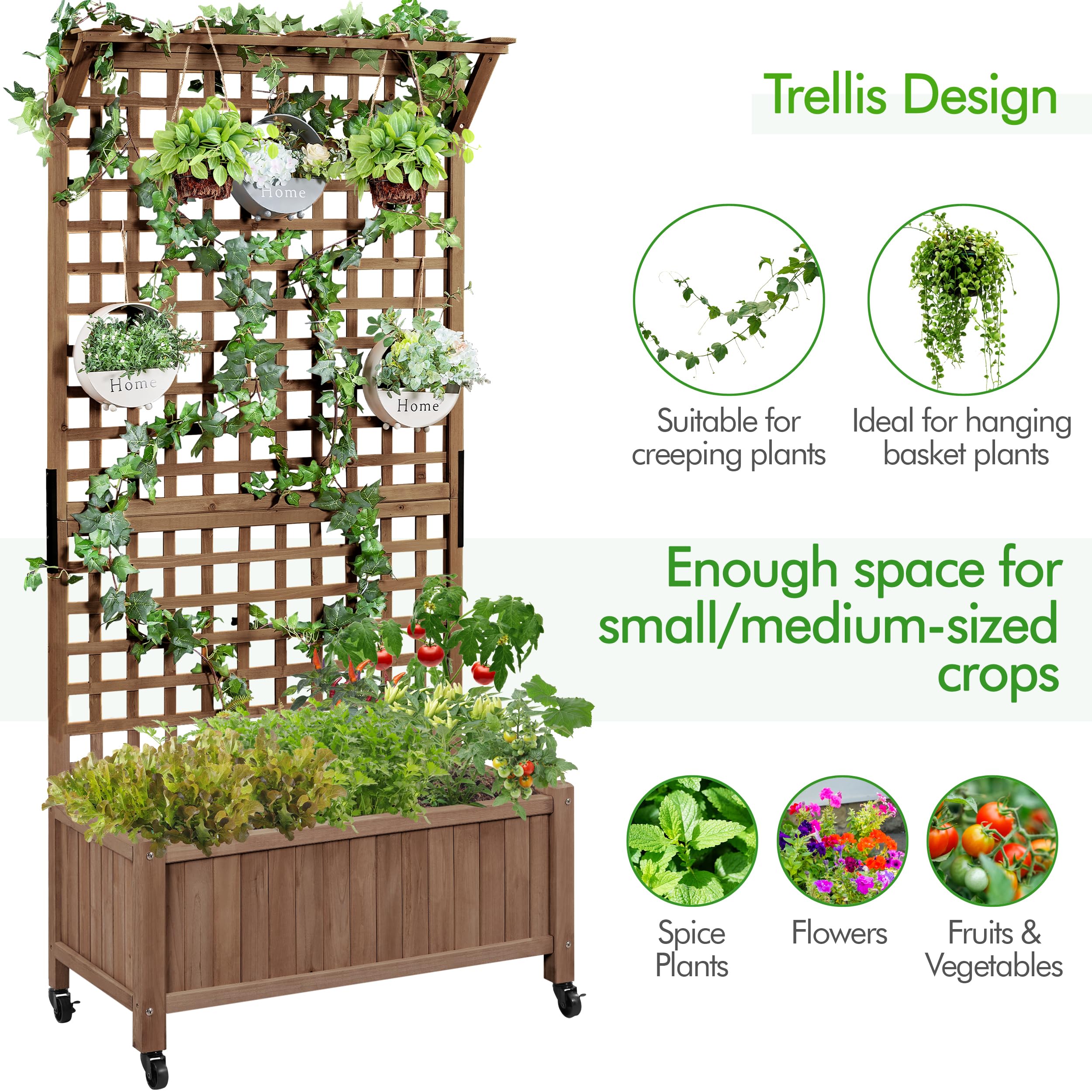 Yaheetech 72 Inch Tall Dark Brown Raised Garden Planter Box with Trellis - Outdoor Flower Pot for Climbing Plants, Vegetables & Herbs - Heavy Duty Wooden Planter with Drainage Holes for Patio, Backyard & Balcony Gardening