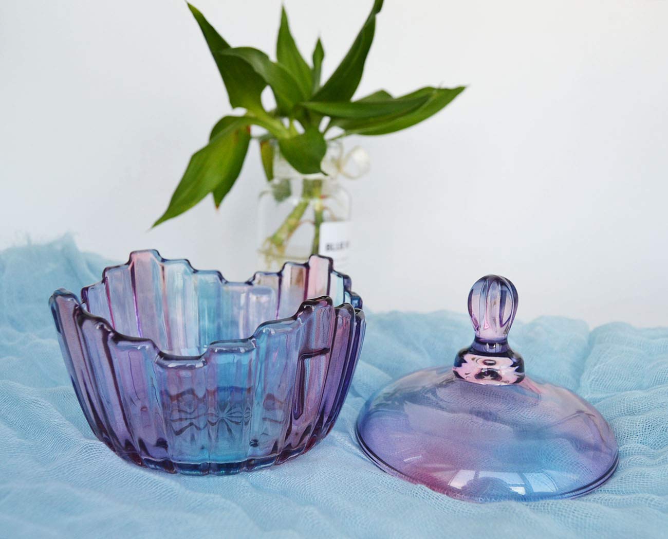 Royal Large Glass Candy Dish with Lid - Purple Rainbow Clear Apothecary Jar for Wedding Candy Buffet, Party Treats & Home Decor (10oz) | Perfect for Candy Storage, Gift Giving & Kitchen Organization