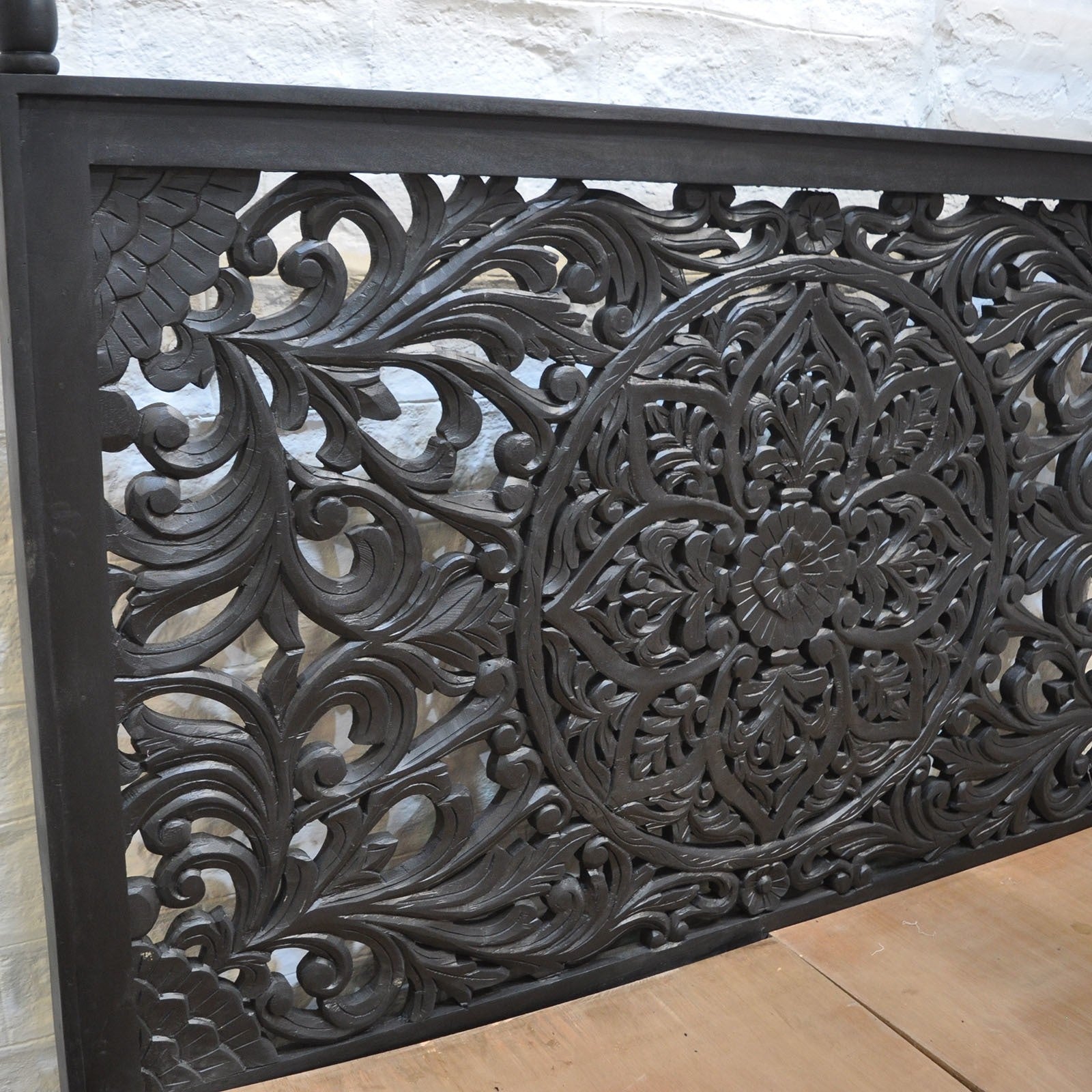 Hand Carved 4 Poster Panel Bed King Size in Matt Black - Elegant Dynasty Style Bedroom Furniture for Master Suite or Guest Room