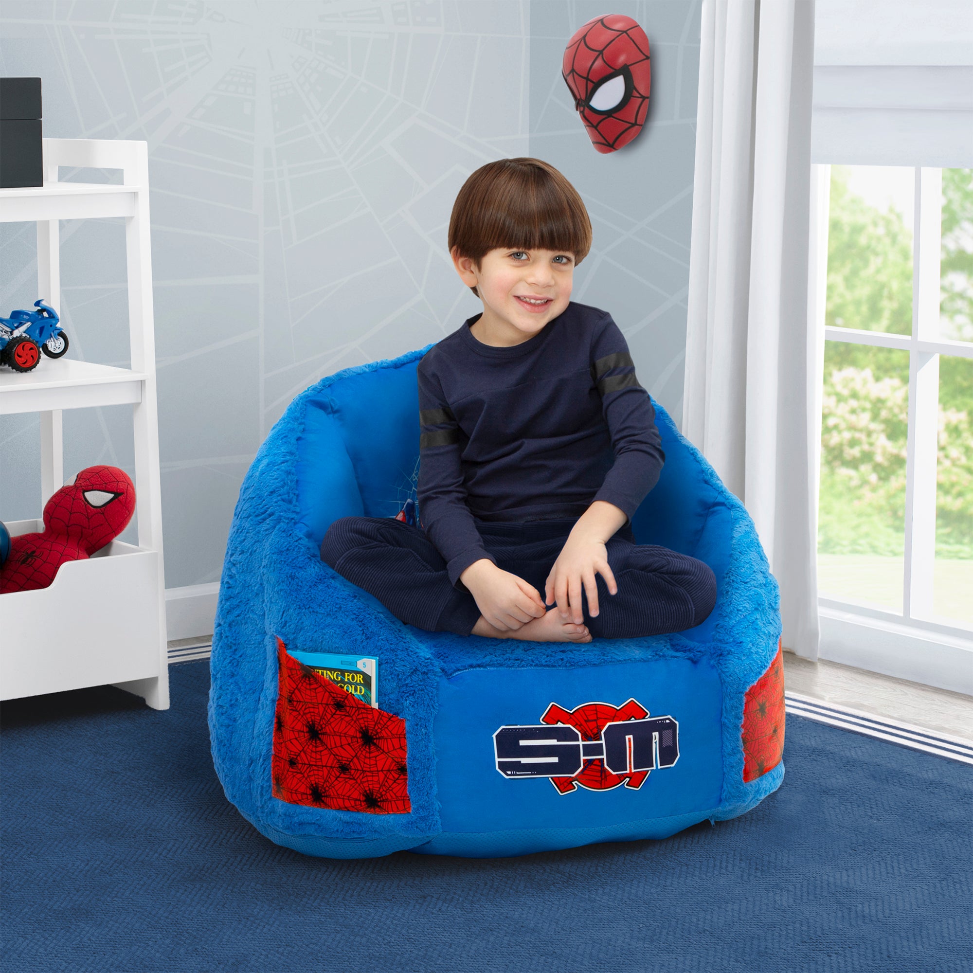 Spider-Man Cozee Fluffy Kids Chair with Memory Foam Seat - Soft Gaming Chair for Children Ages 3-10 - Perfect for Bedrooms, Playrooms & Movie Nights