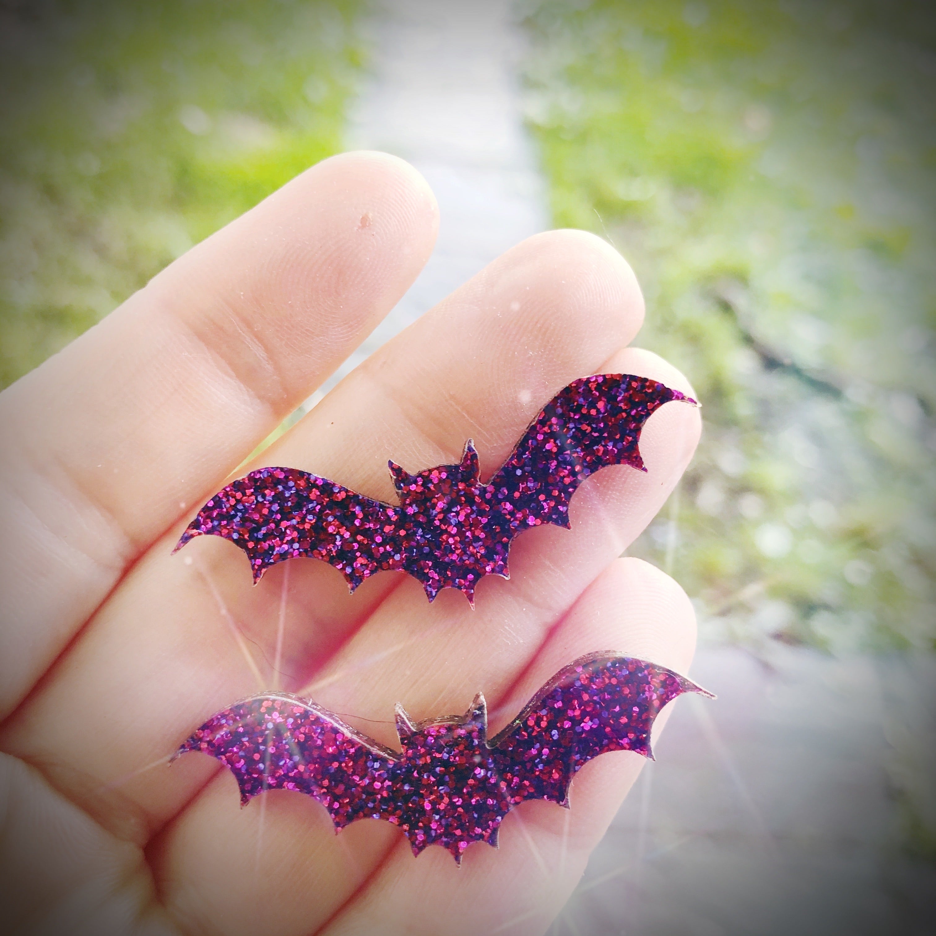 Purple Glitter Bat Stud Earrings for Women - Gothic Halloween Jewelry - Perfect for Costume Parties, Night Out & Vampire Themed Events