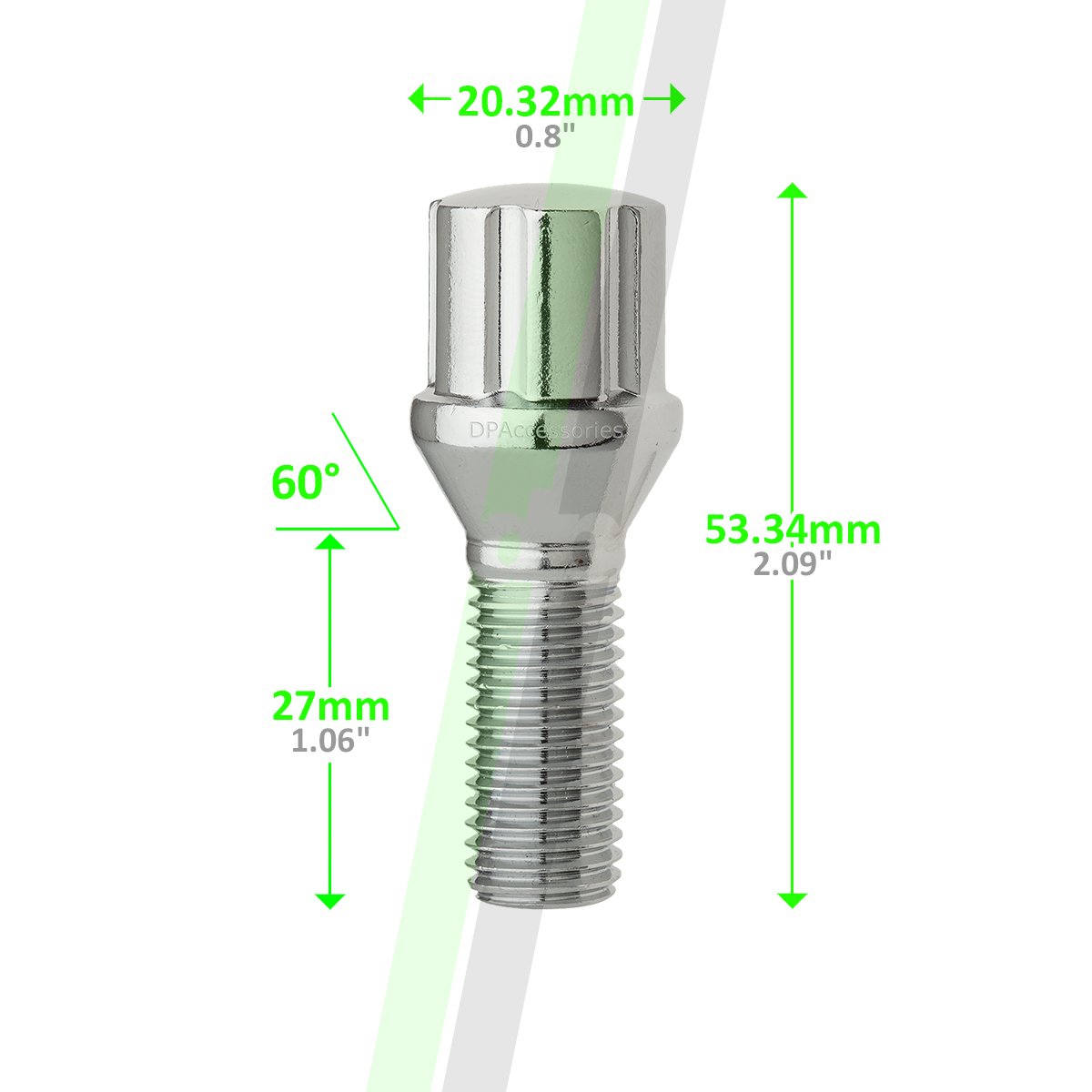 20 Chrome 14x1.5B Spline Lug Bolts for Aftermarket Wheels - 27mm Shank for Car Customization