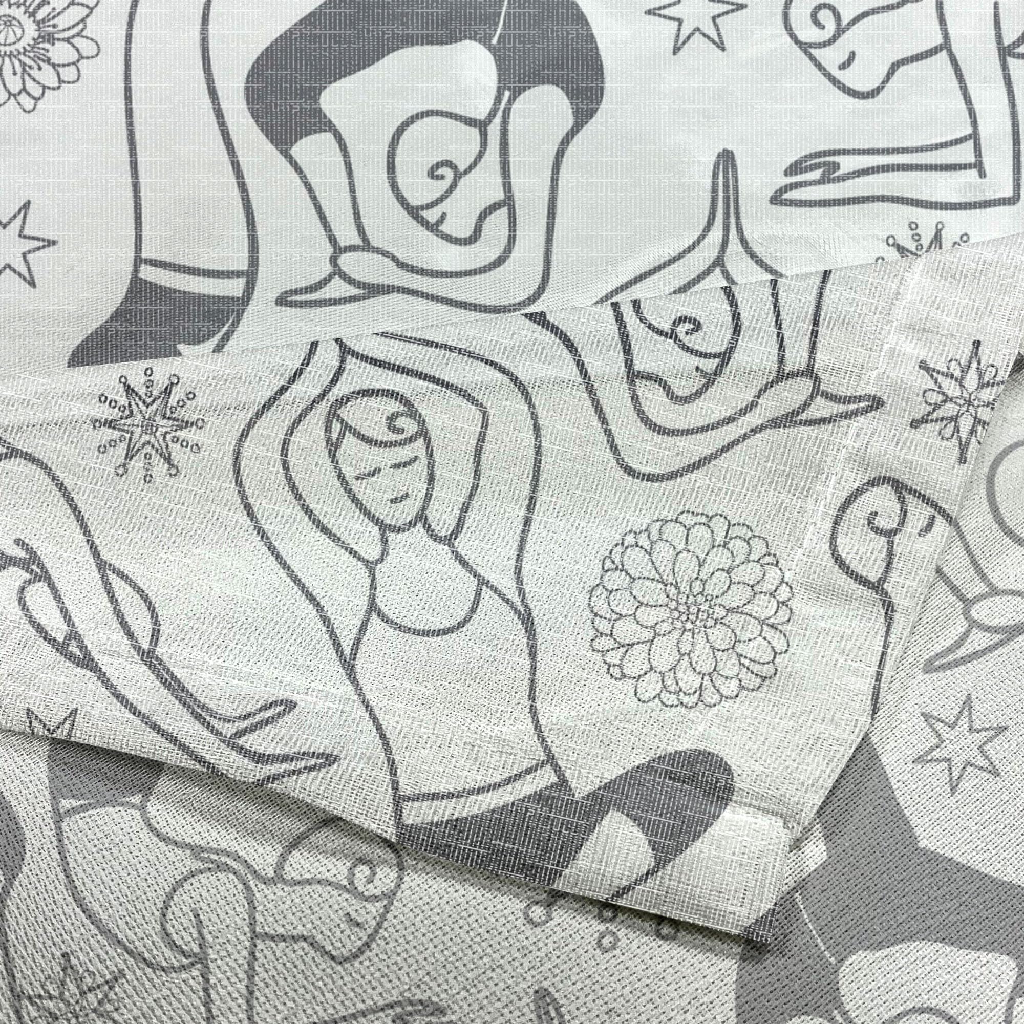 Ambesonne Yoga Themed Black White Tulle Curtains - Monochrome Eastern Technique Poses & Star Flower Motifs - 108