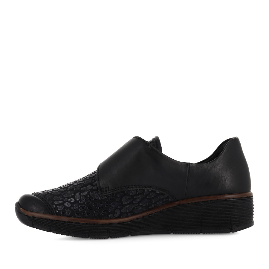 CARIE 537C0 Black Leather & Stretch Combo Women's Shoes - Comfortable & Stylish for Work, Casual & Evening Wear