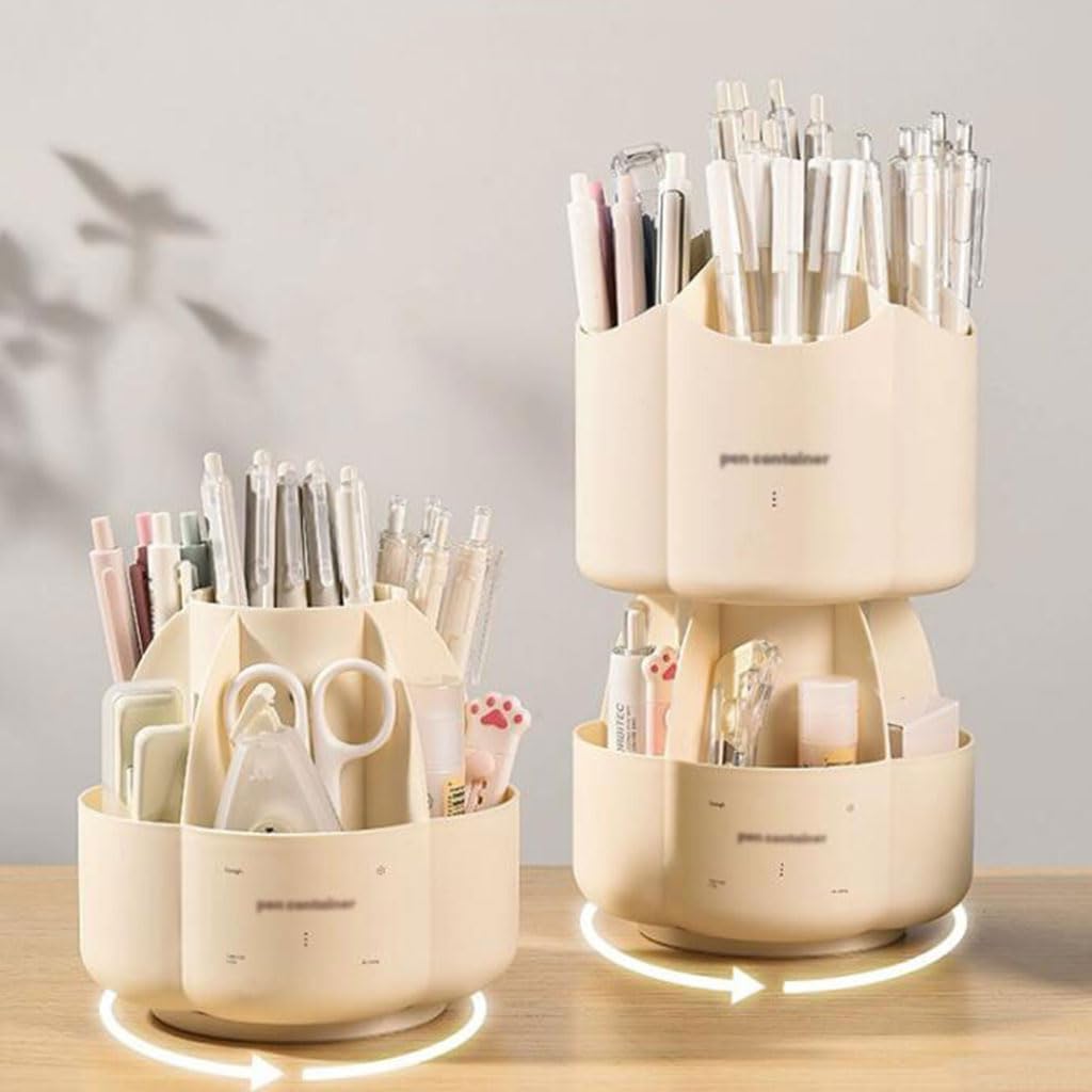 Stylish Rotating Pen Holder - Large Capacity Plastic Desk Organizer for Office & School Supplies | Perfect for Countertop, Desk, and Workspace Organization