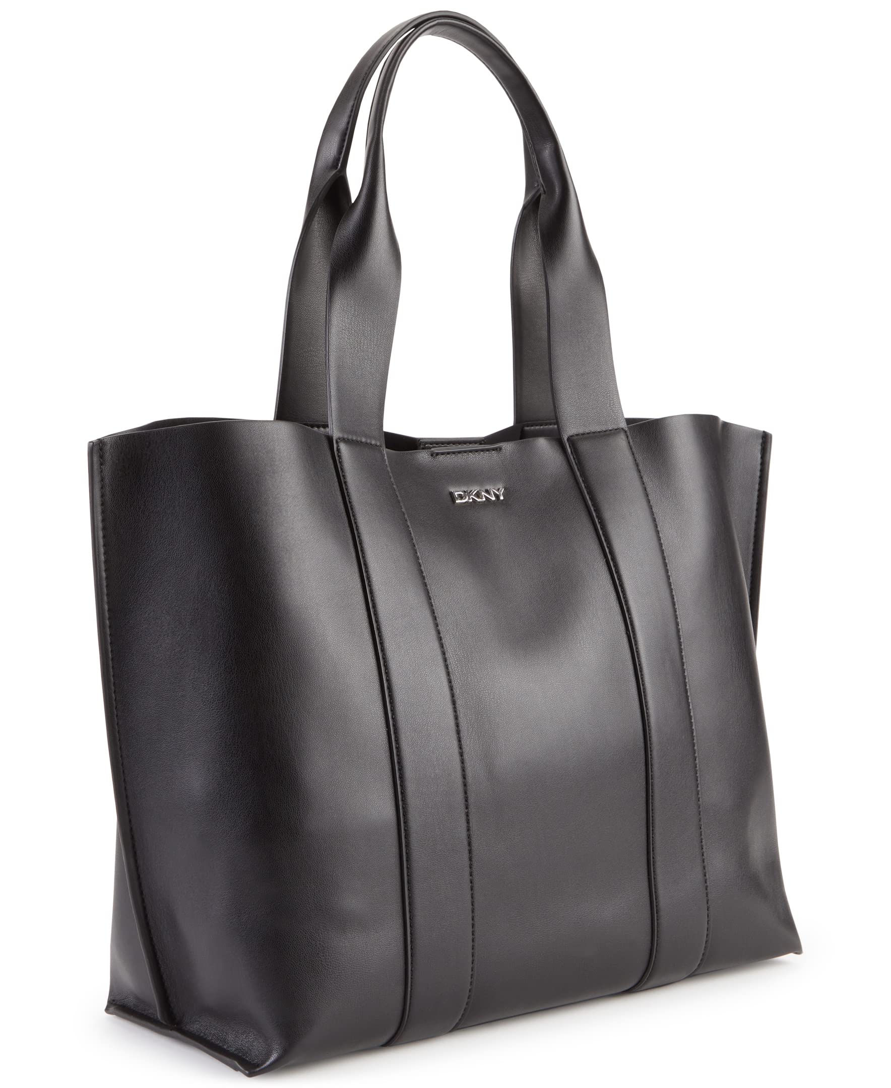 DKNY Casual Dakota Large Tote Handbag for Women - Black/Silver Leather Shoulder Bag - Perfect for Work, Travel & Everyday Use
