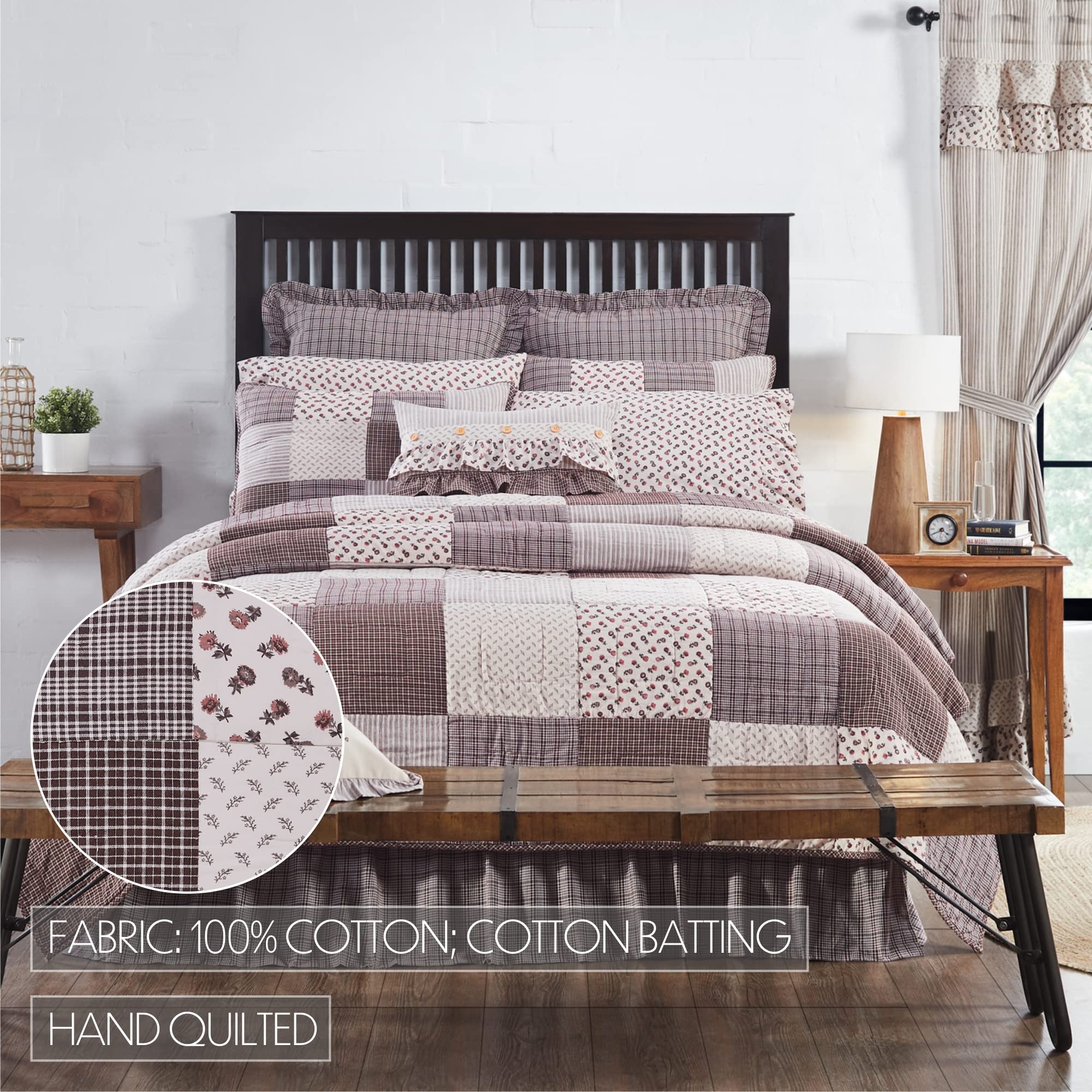 VHC Brands Florette Reversible Patchwork Luxury King Quilt Set 120x105 Inches - Soft Bedding for Master Bedroom, Guest Room & Cozy Home Decor