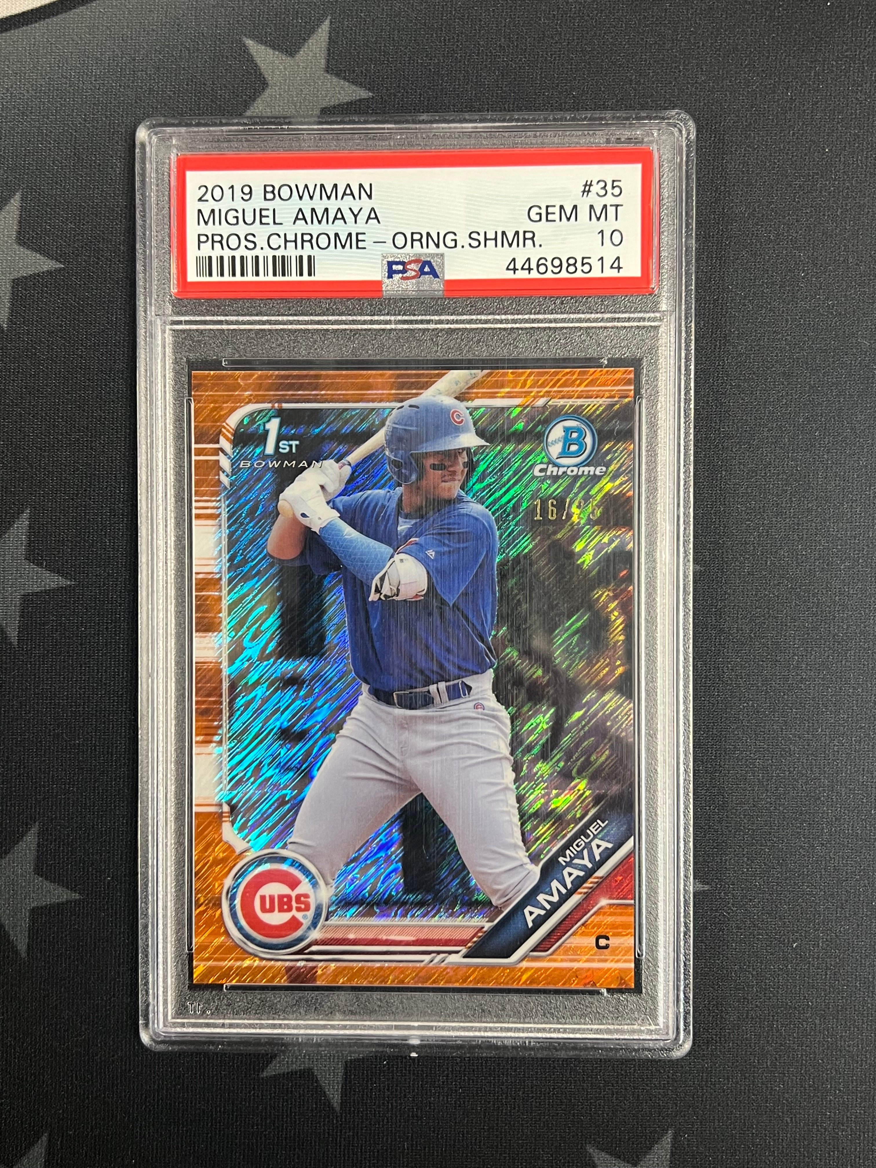 2019 Bowman Miguel Amaya Chrome Orange Shimmer Prospect Card /25 PSA 10 Gem Mint - Perfect for Baseball Card Collectors & Investors