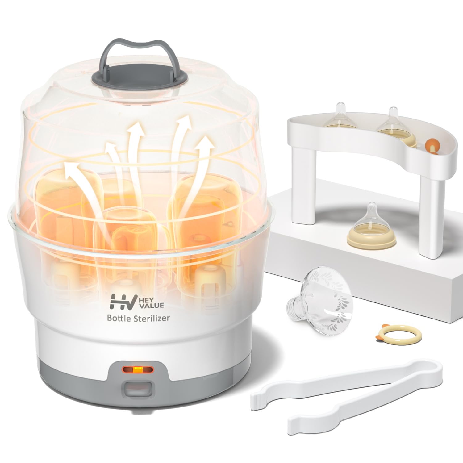 HEYVALUE Electric Baby Bottle Sterilizer - One-Touch Sterilization for Bottles, Pacifiers & Breast Pump Parts | BPA-Free | Fast & Easy Sanitizing for Newborn Care | Perfect for Home, Nursery & Travel Use