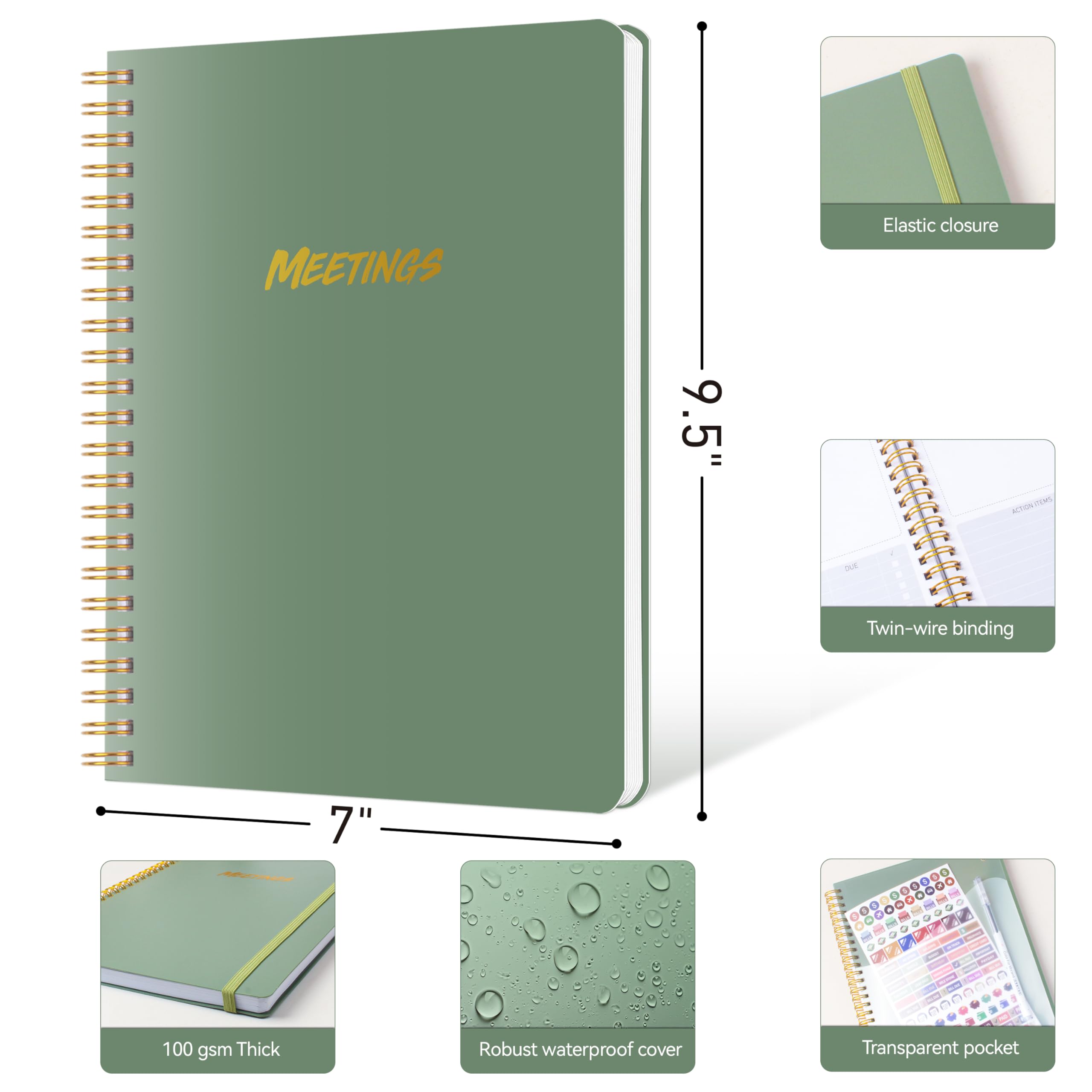 Professional Meeting Notebook for Work Organization - 160 Page Planner with Action Items, Agenda & Pocket (6.9