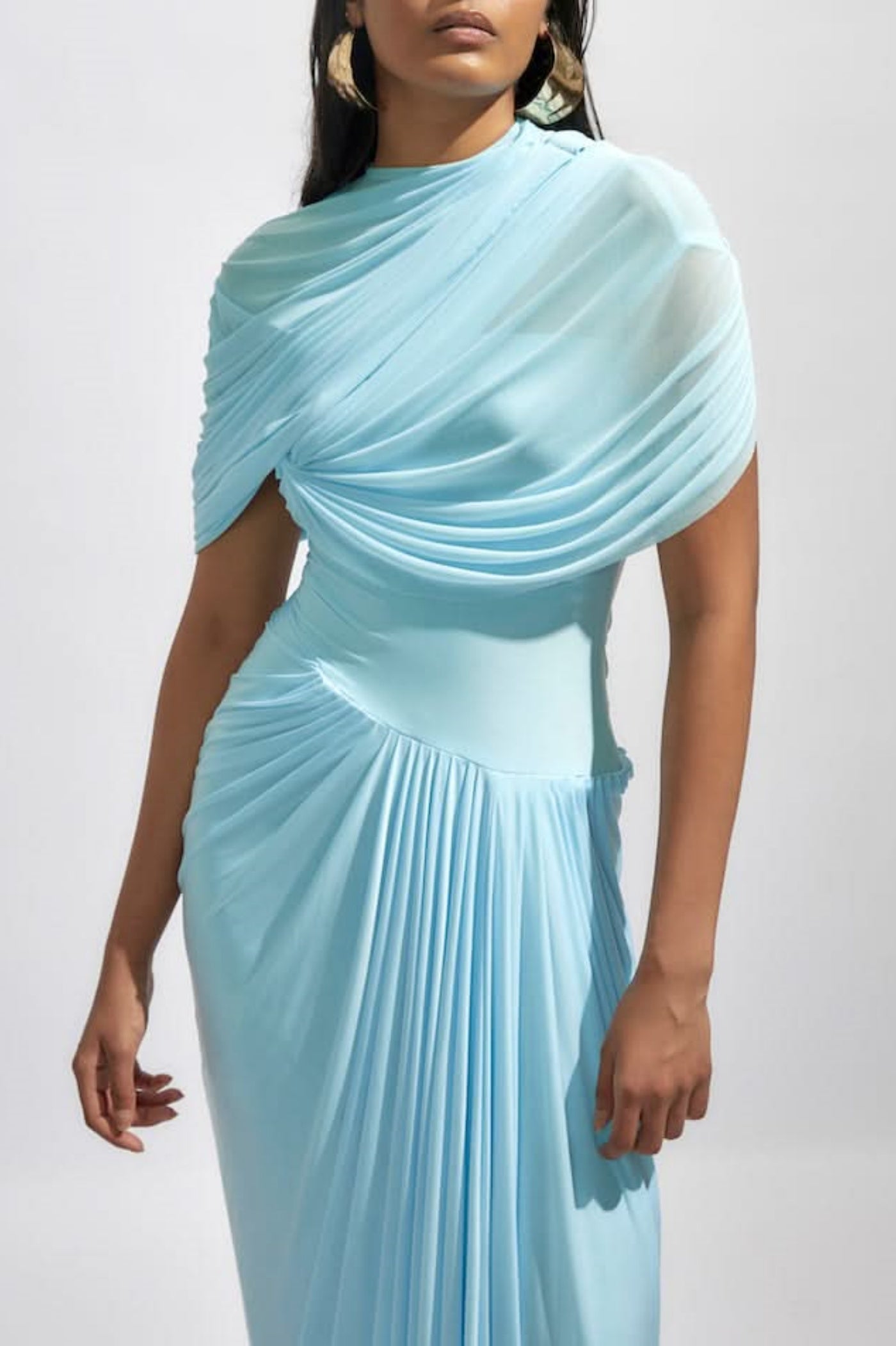 Elegant Aakifa Asymmetric Draped Maxi Dress in Baby Blue - Perfect for Weddings, Parties & Special Occasions
