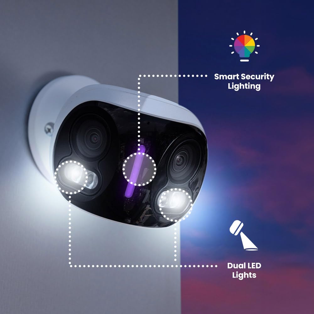 Lorex H20-4K IP Wired Dual Lens Add-On Security Camera with Smart Security Lighting & Motion Detection - Indoor/Outdoor Home Surveillance for Day & Night Protection