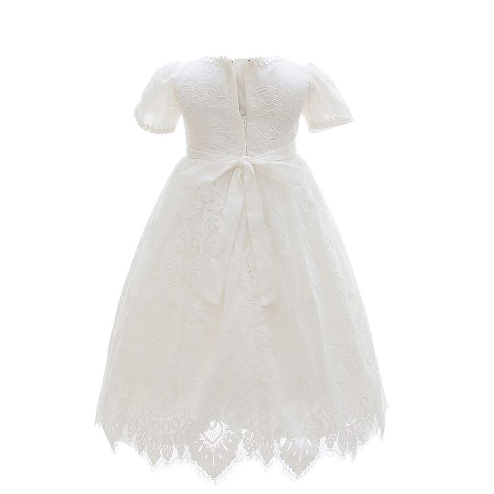 Baby Girls Baptism Christening Dress - Elegant Lace Short Sleeve Gown with Bonnet Set for Christening, Wedding & Special Occasions