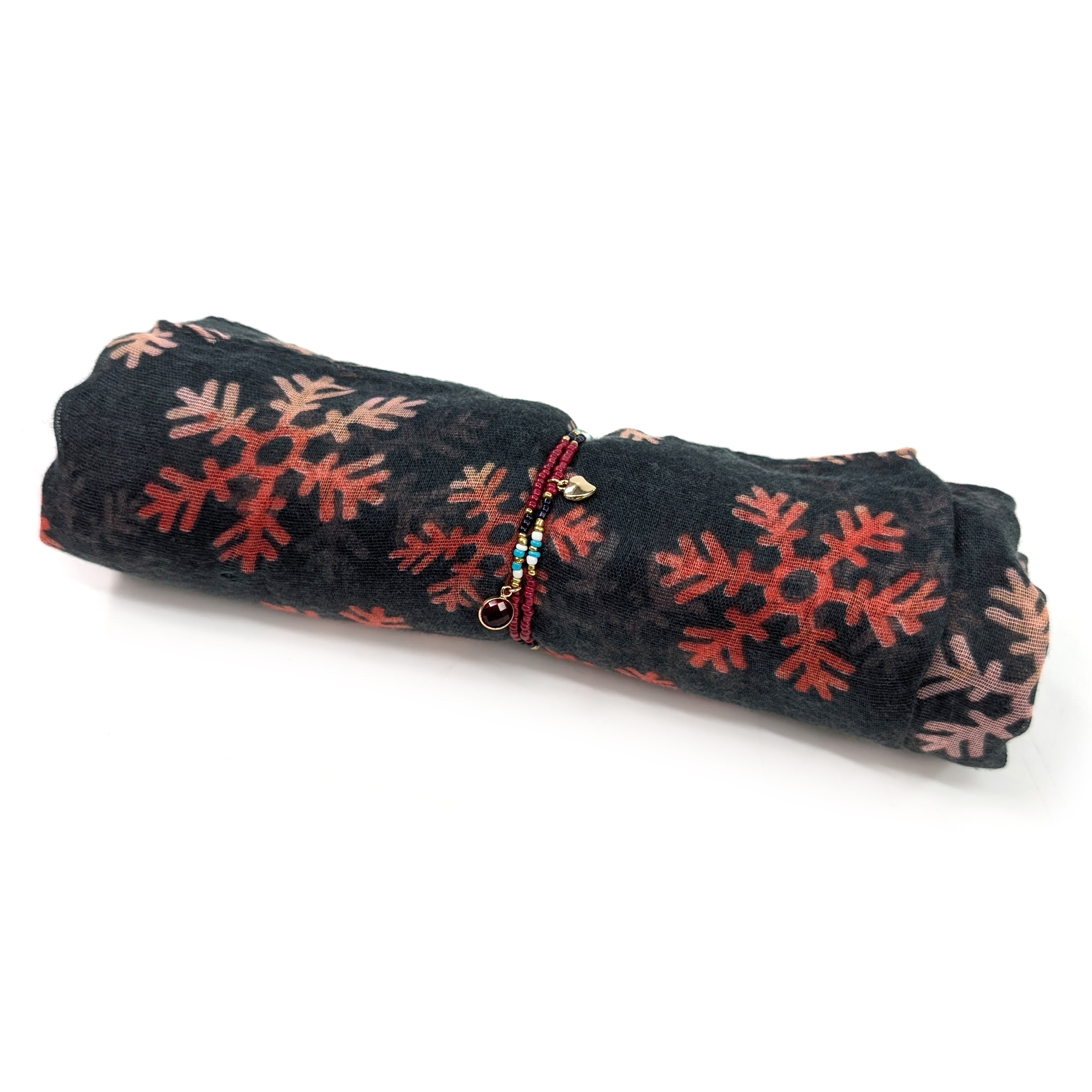 Elegant Black Snowflake Scarf & Bracelet Gift Set in Cracker Box - Perfect for Christmas, Holiday Gifts & Winter Fashion Accessories
