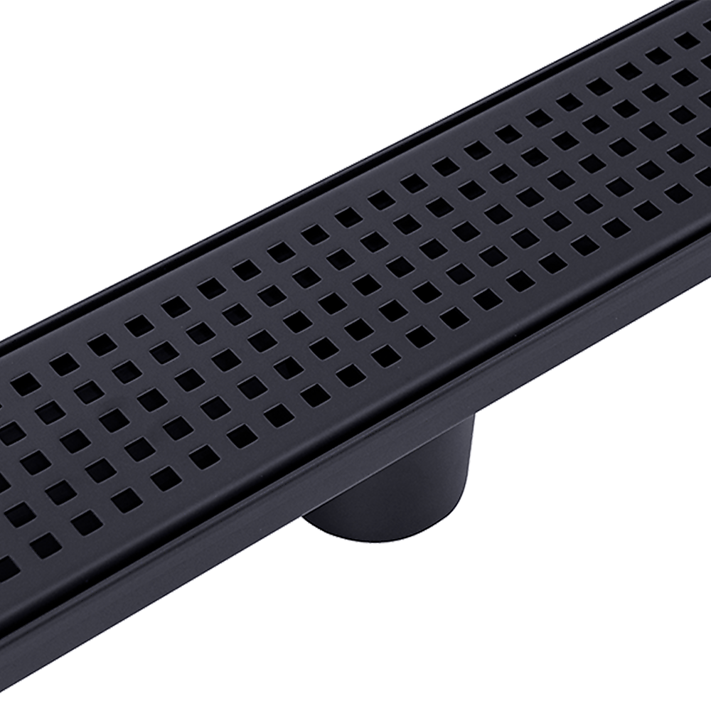 1200mm Black Square Pattern Bathroom Shower Drain Grate with Center Outlet - Durable Floor Waste for Modern Bathrooms, Showers & Wet Rooms (Waterproof & Anti-Slip Design)