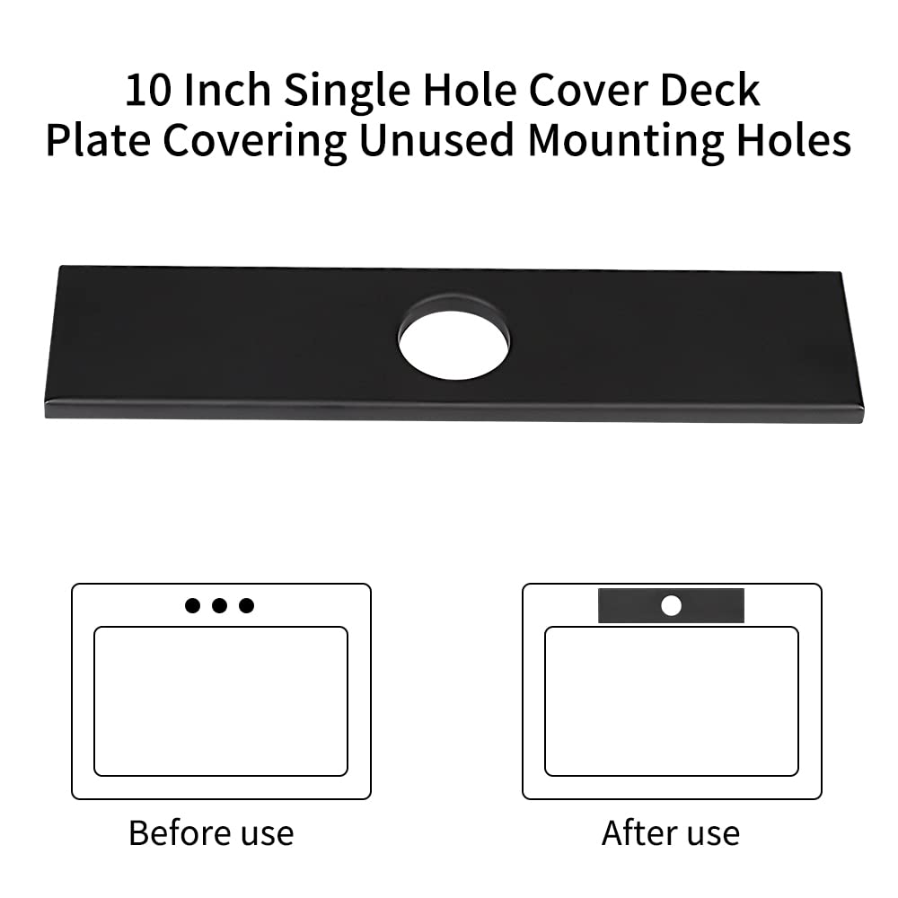 10 Inch Stainless Steel Faucet Deck Plate - Black Hole Cover for 1 or 3 Hole Kitchen & Bathroom Sinks - Durable Mounting Hole Cover for Unused Openings - Perfect for Modern Home Renovation and Sink Upgrades