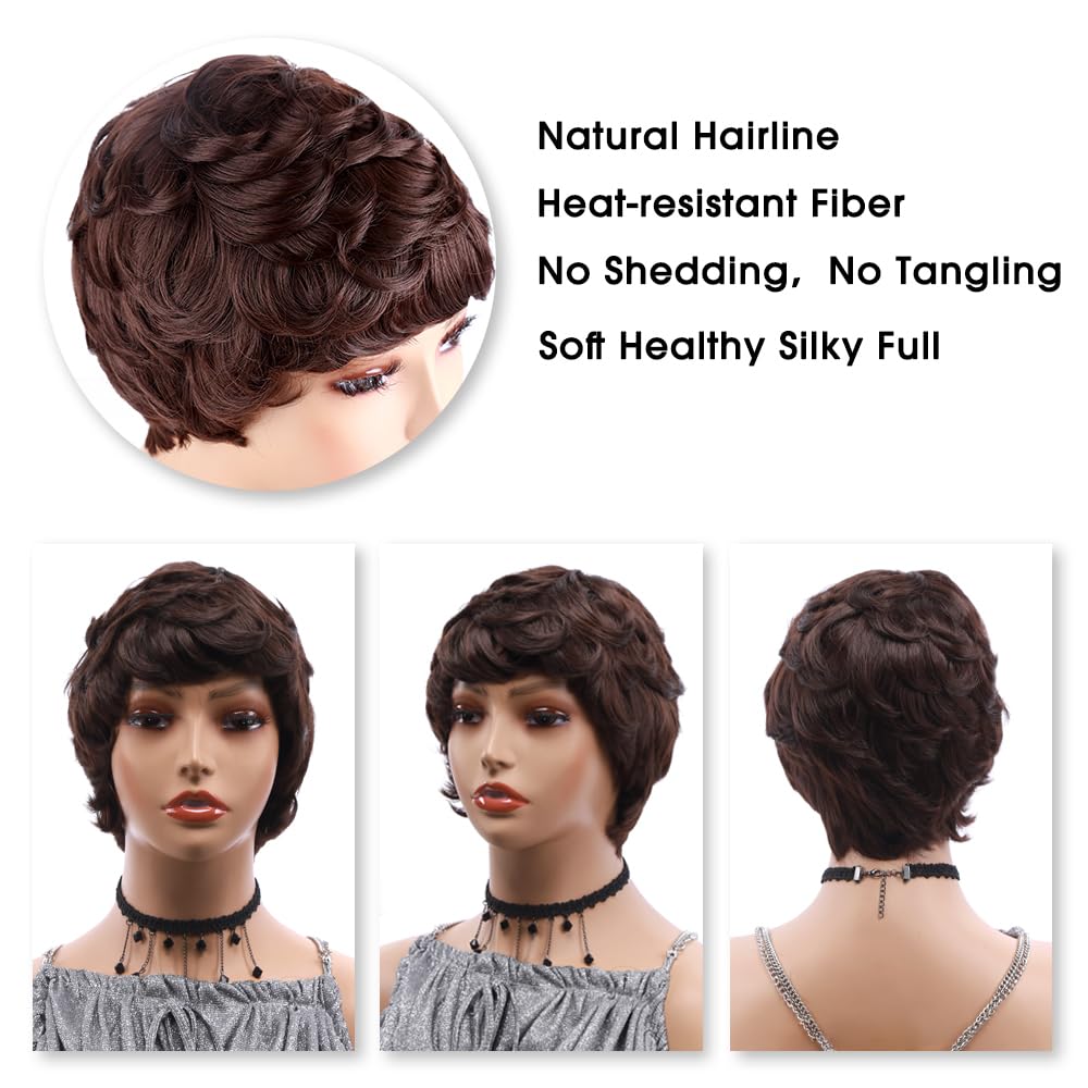 Short Brown Pixie Cut Wigs for Black Women - Synthetic Curly Hair Wig for Fashion & Cosplay - Perfect for Daily Wear, Parties & Costume Events (4)