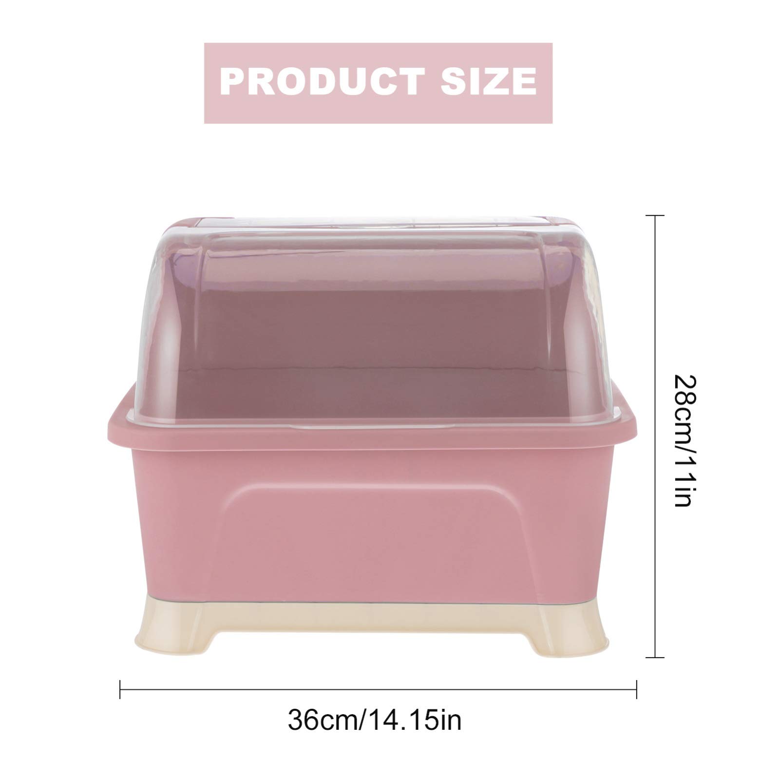Pink Dish Drying Rack with Lid - Space Saving Bottle Storage Organizer for Kitchen Cabinet - Holds Coffee Mugs, Tea Cups, Bowls & Kitchenware - Perfect for Small Spaces, Dish Organization & Countertop Storage