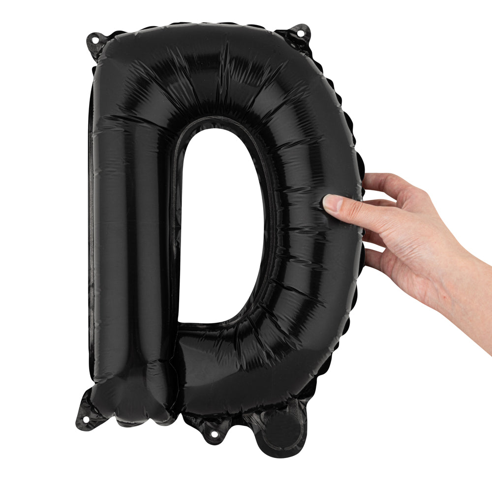 Balloonify Black Mylar Letter D Balloon - 16 Inch Large Foil Alphabet Balloon for Birthday Party Decorations, Baby Showers, Graduation Celebrations & Photo Backdrops (1 Count Box)