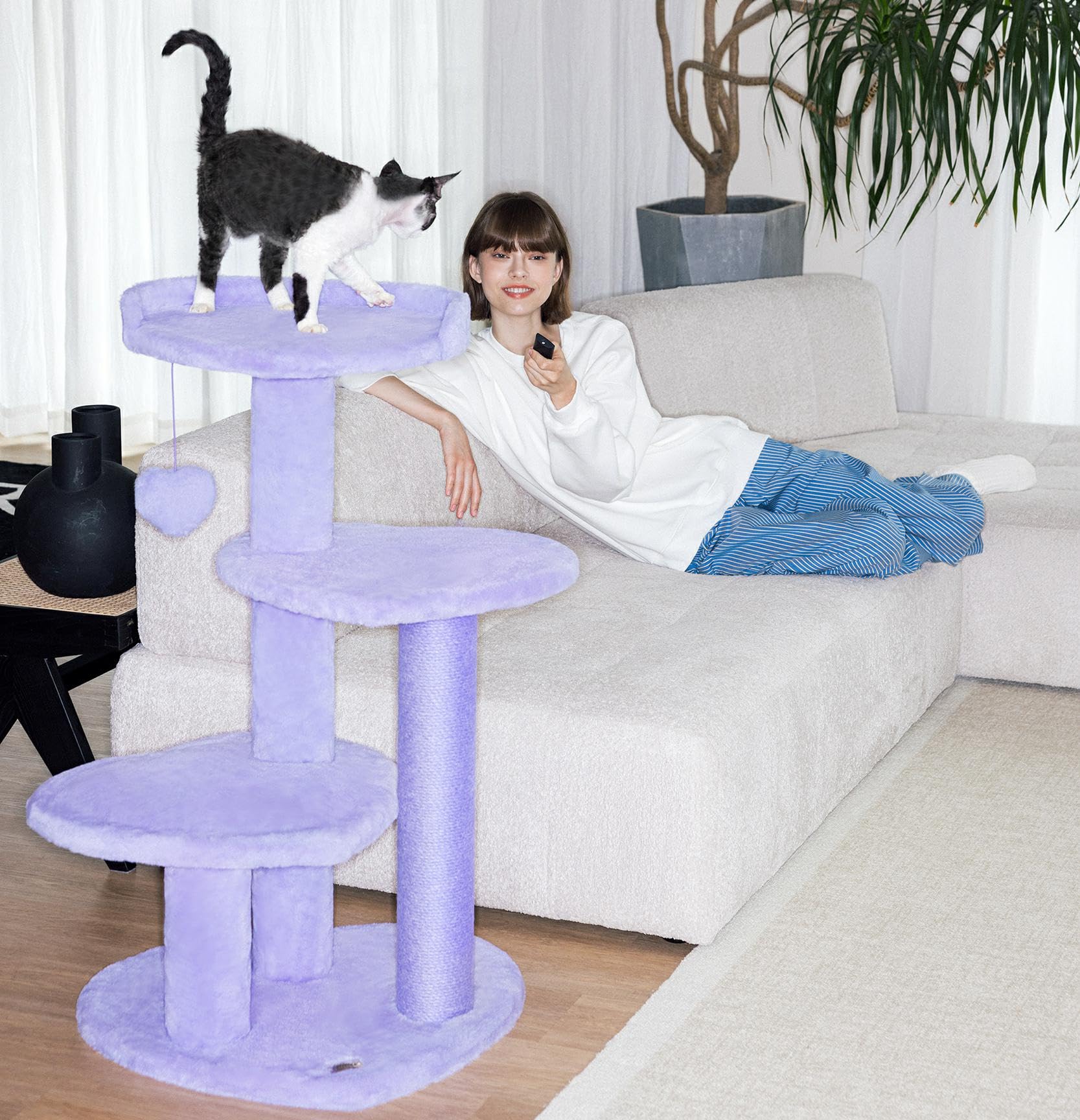 VETRESKA 40 Inch Multi-Level Cat Tree Tower with Scratching Post & Dangling Toys - Indoor Cat Climbing Furniture for Play, Rest & Scratching - Purple Pet Accessory for Home & Apartment