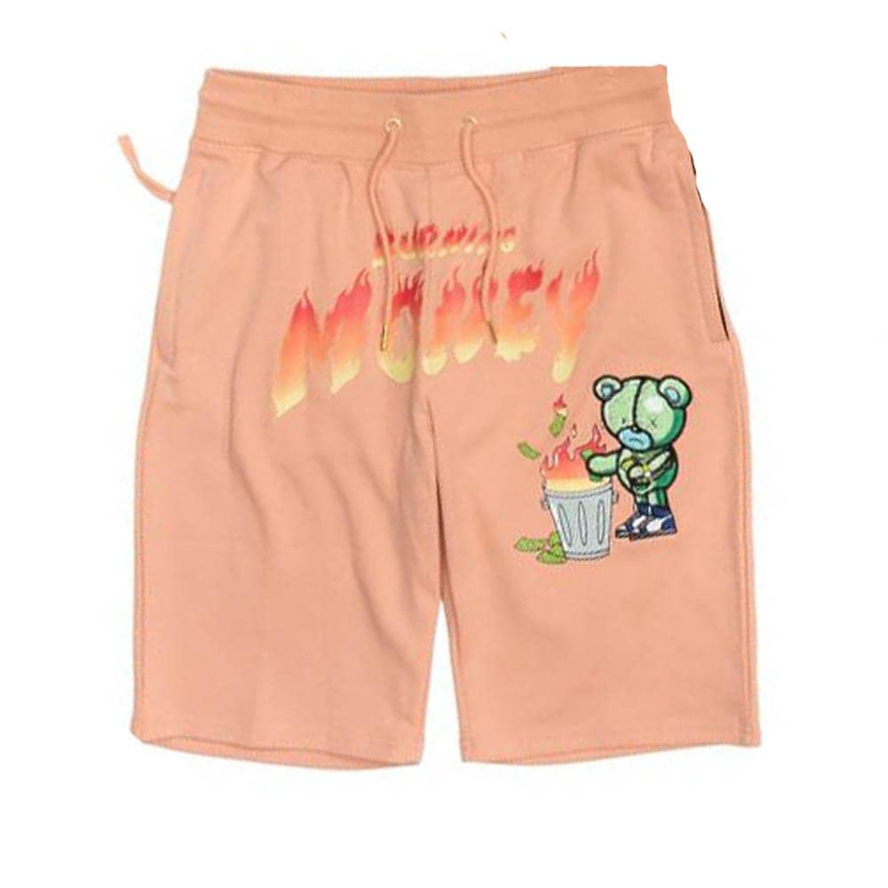 Burning Money Full Zip Hoodie Shorts for Women - Pink Casual Streetwear Outfit for Gym, Running & Lounge Wear