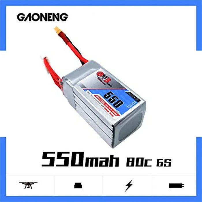 GNB 550mAh 22.2V 80C 6S Lipo Battery with XT60 Plug for FPV Racing Drone, RC Quadcopter, Helicopter, Airplane - High Performance Rechargeable Battery for Long Flight Time and Fast Charging